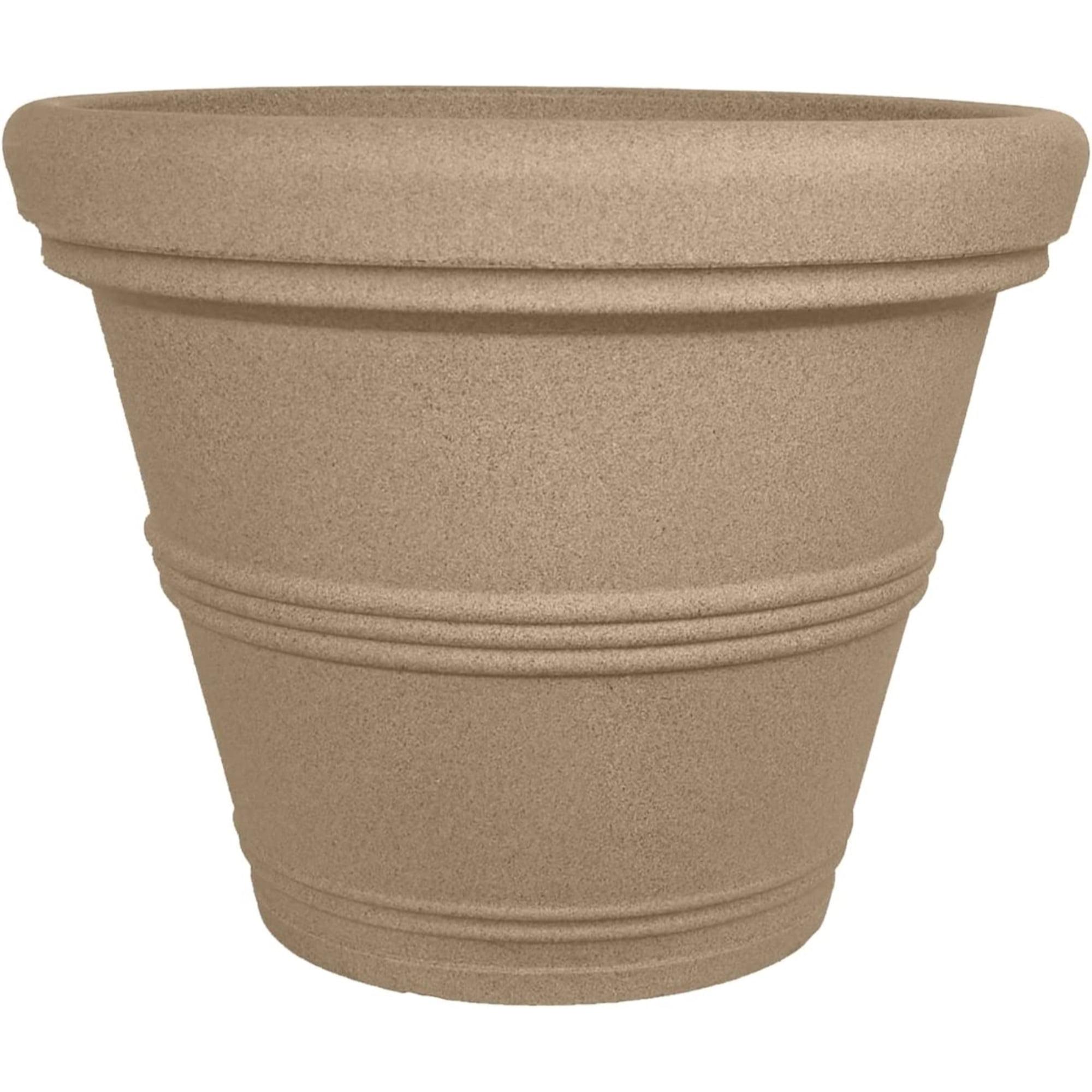 Tusco Products 13.5" x 11" Round Sandstone Plastic Rolled Rim Garden Plant Pot
