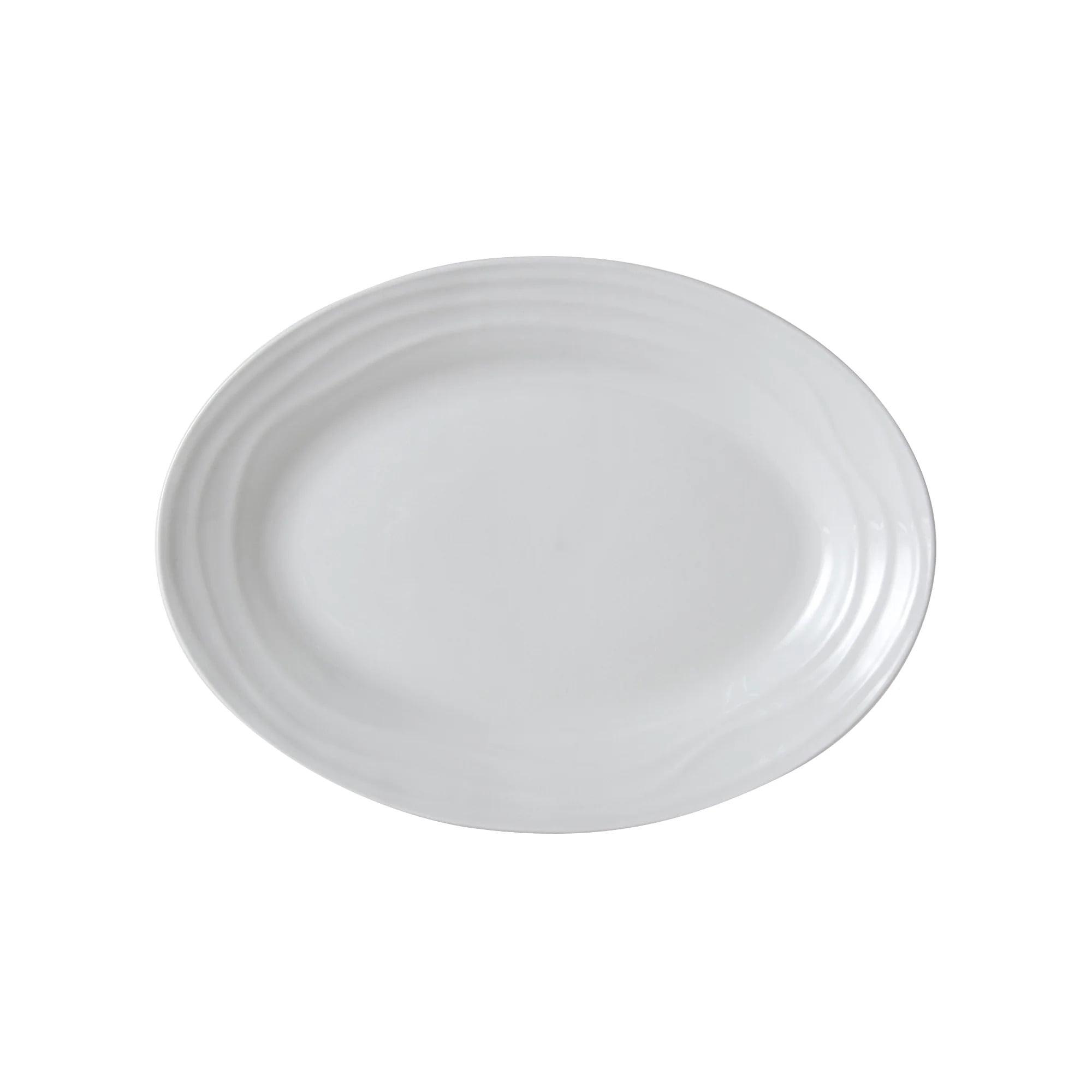 White Ceramic Oval Platter with Embossed Wide Rim