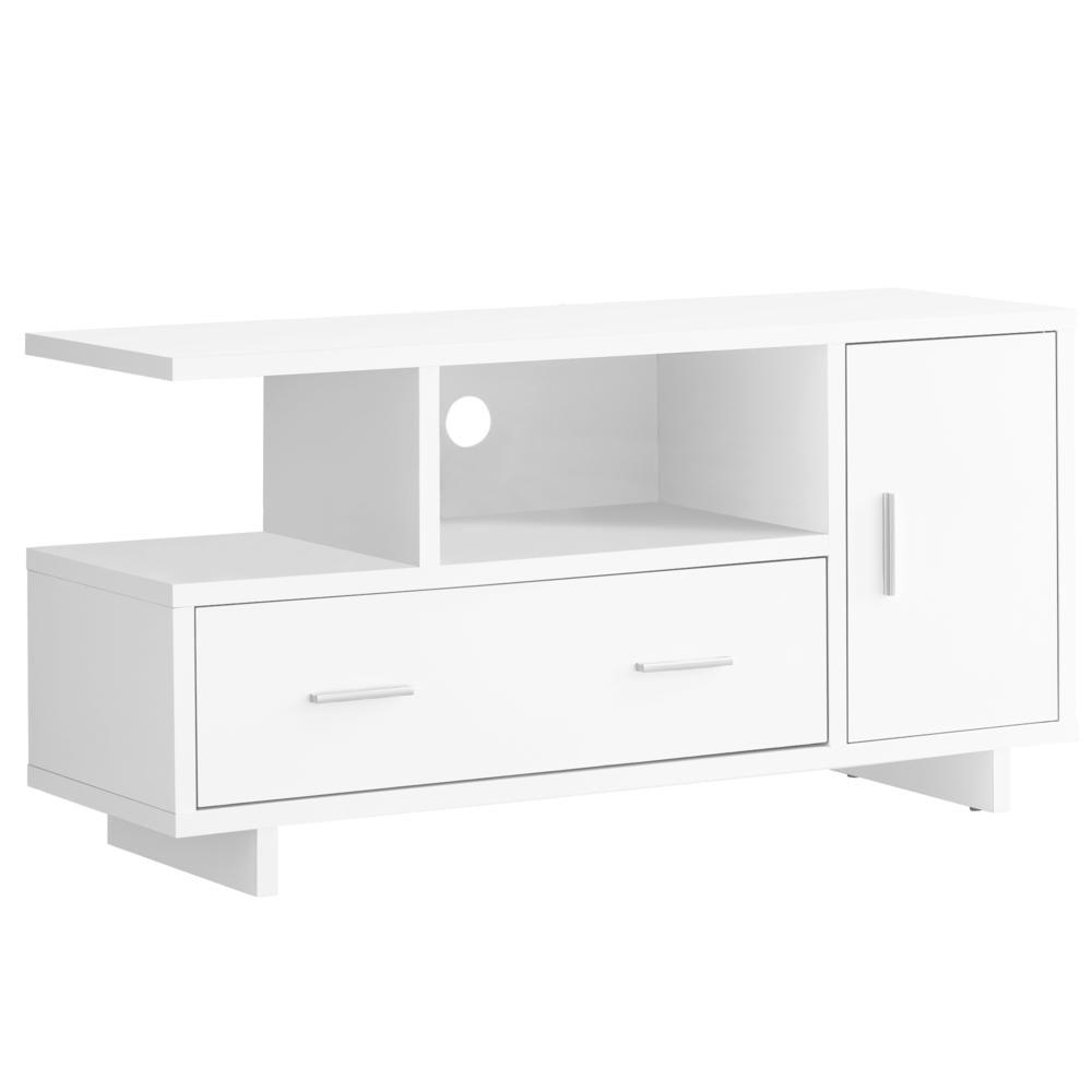 Monarch Specialties Tv Stand 48 Inch Console Media Entertainment Center Storage Cabinet Drawers Laminate White Contemporary Modern