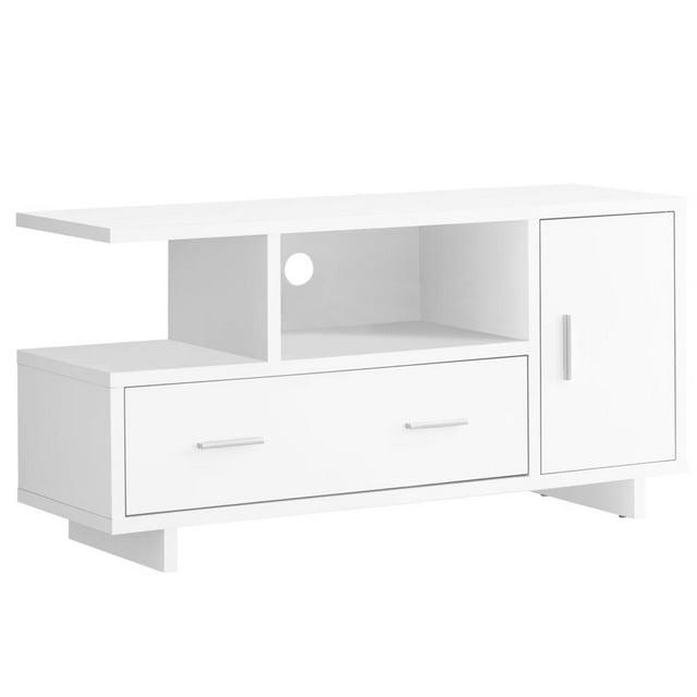 Monarch Specialties Tv Stand 48 Inch Console Media Entertainment Center Storage Cabinet Drawers Laminate White Contemporary Modern