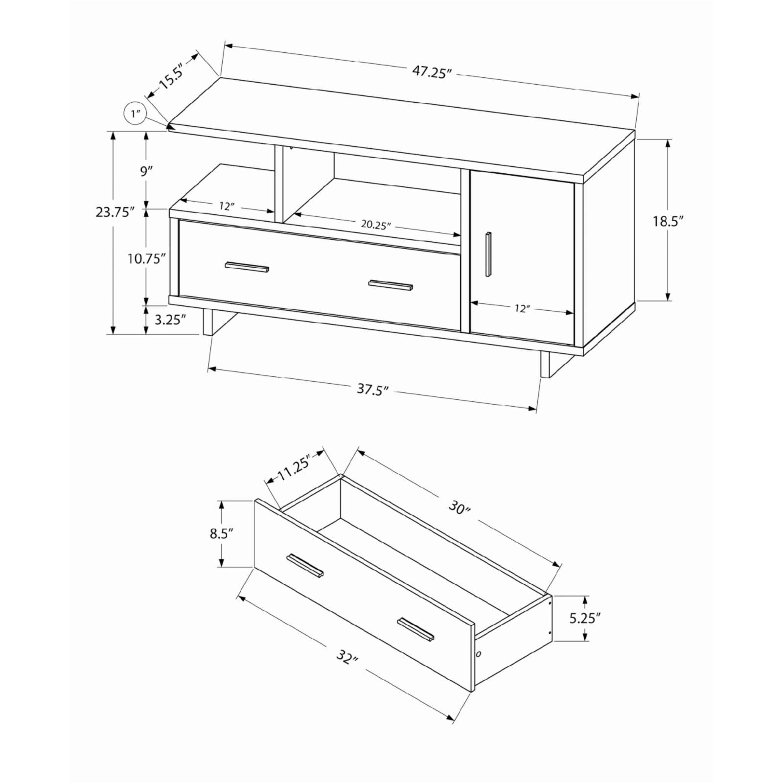 White 48-Inch Media Console with Cabinet and Drawer