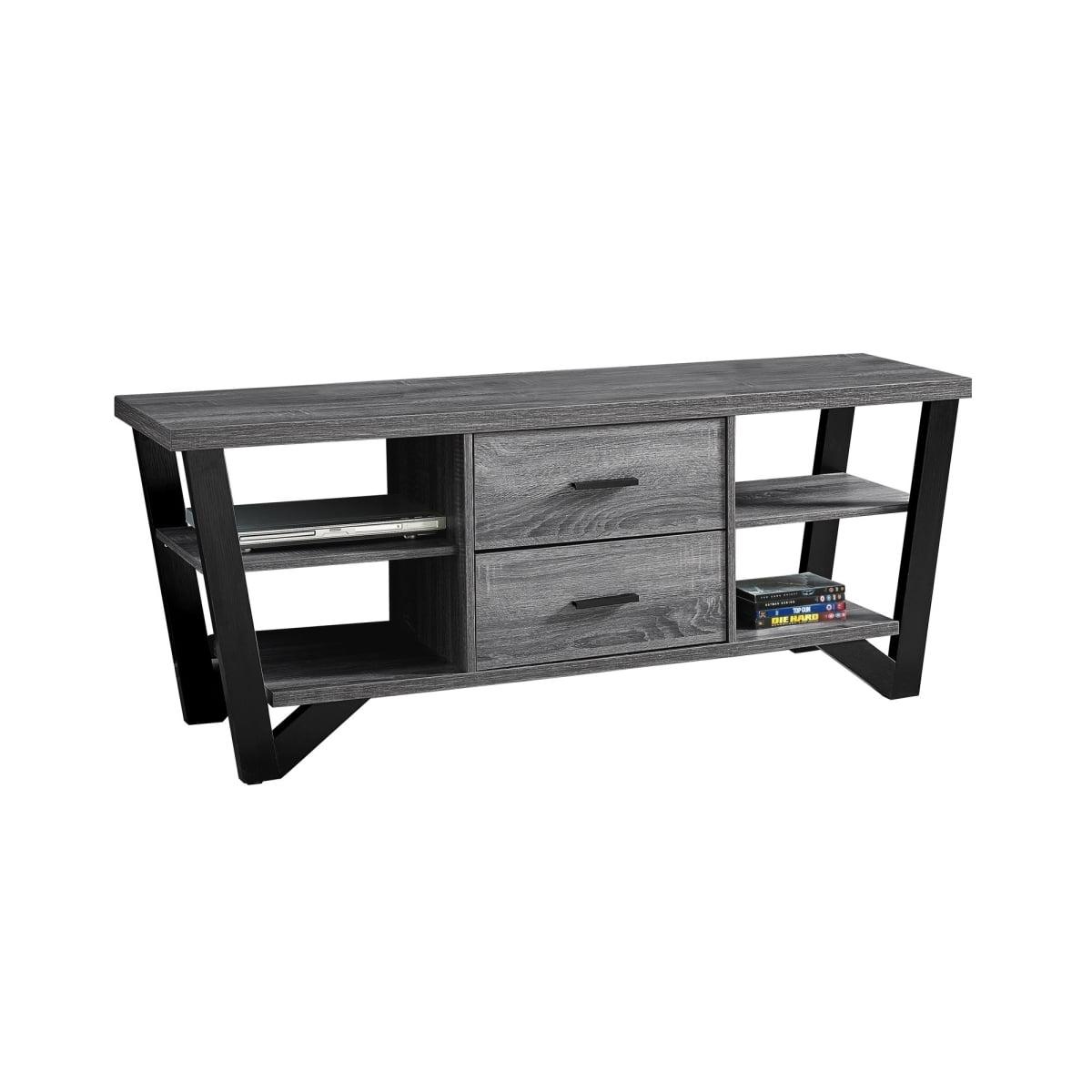 Gray and Black 60" Industrial Media Console with Storage