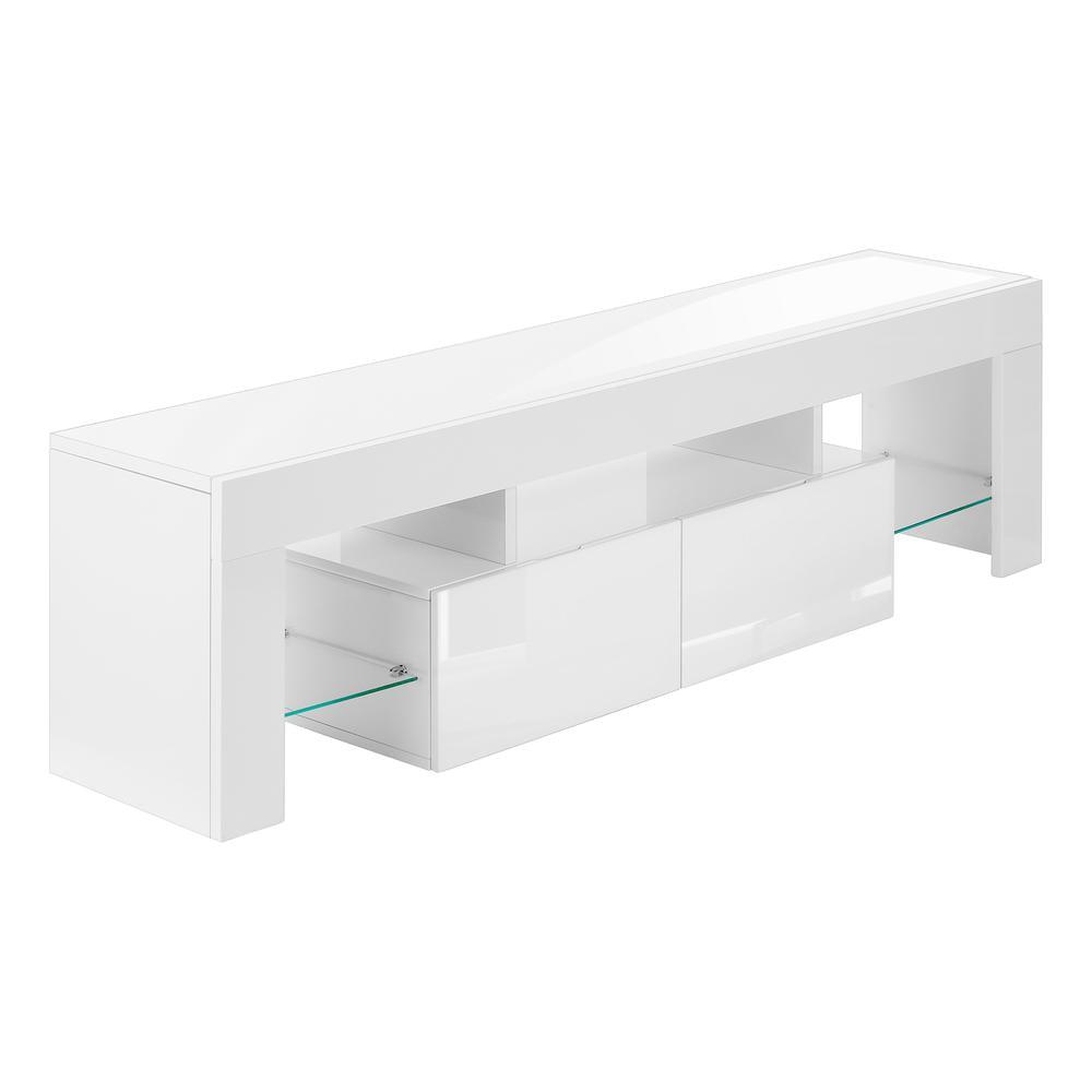 Contemporary Glossy White 63" TV Stand with Tempered Glass Shelves