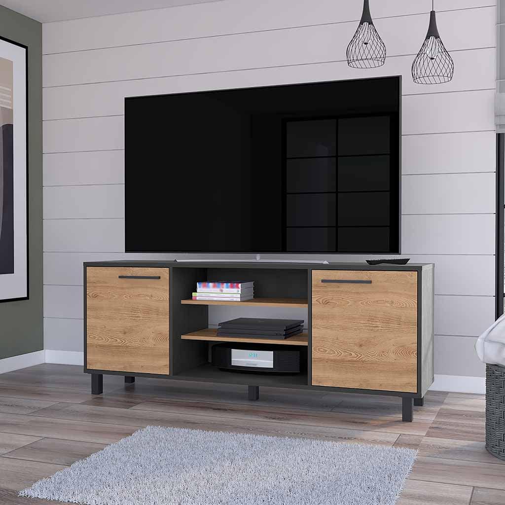 Black and Pine 58'' TV Stand with Cabinets