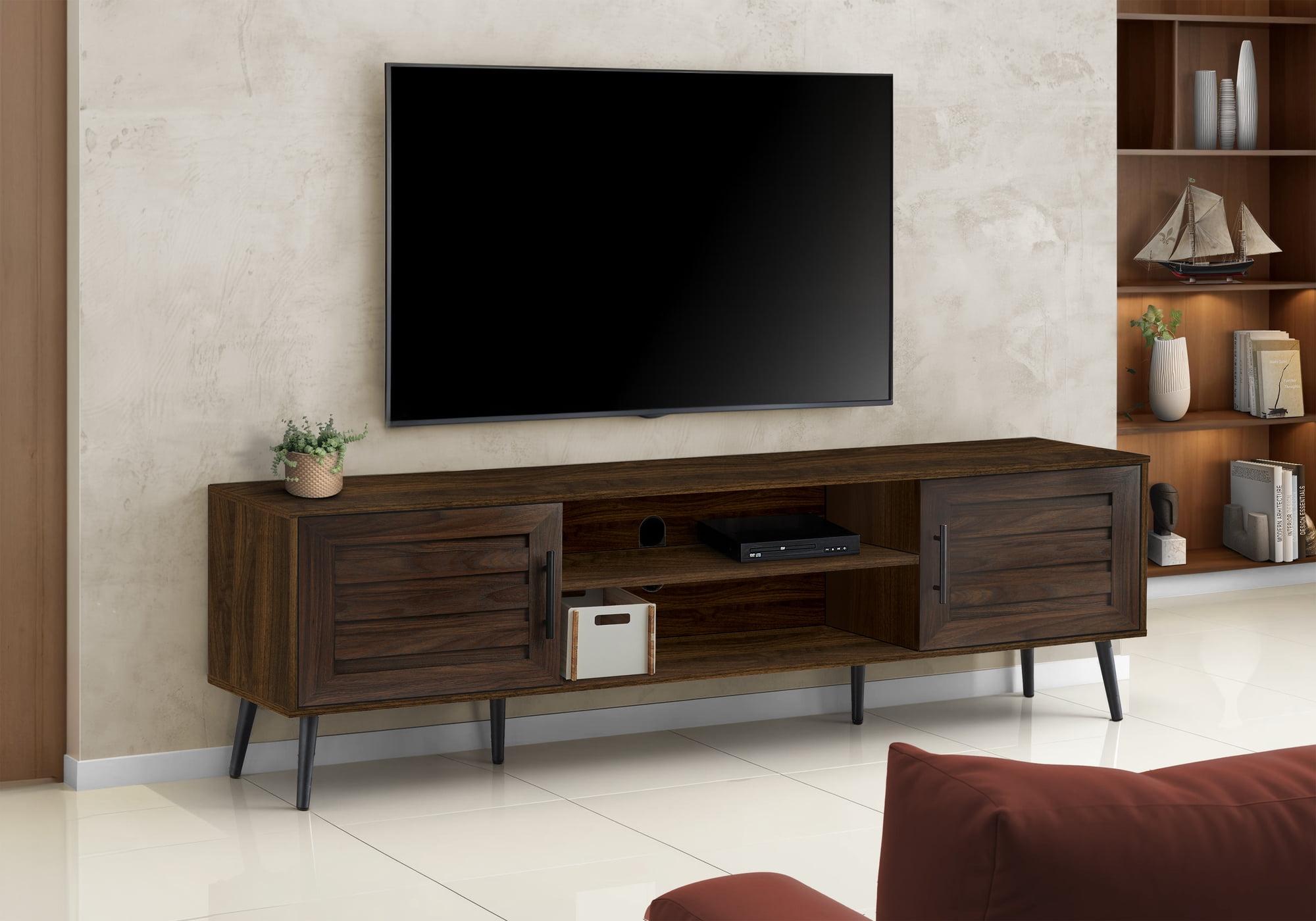 Monarch Specialties Tv Stand 72 Inch Console Media Entertainment Center Storage Cabinet Brown Laminate Black Wood Legs Transitional