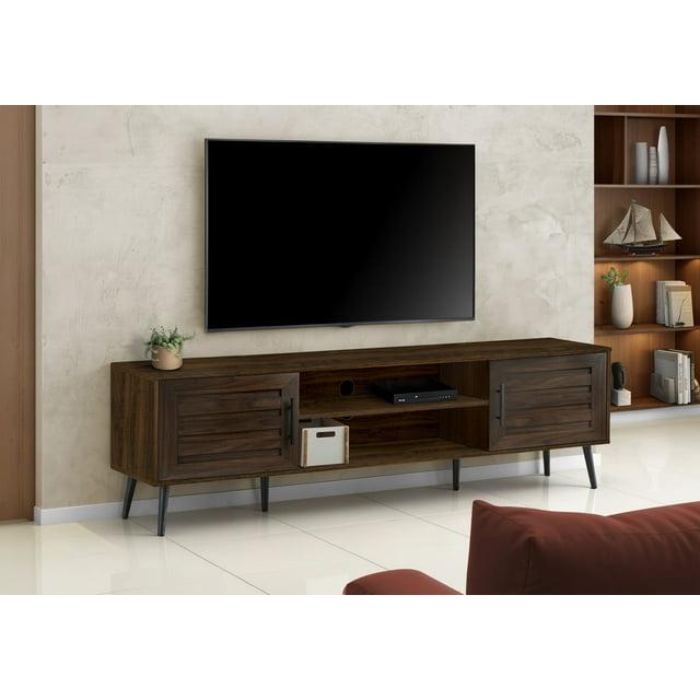 Monarch Specialties Tv Stand 72 Inch Console Media Entertainment Center Storage Cabinet Brown Laminate Black Wood Legs Transitional