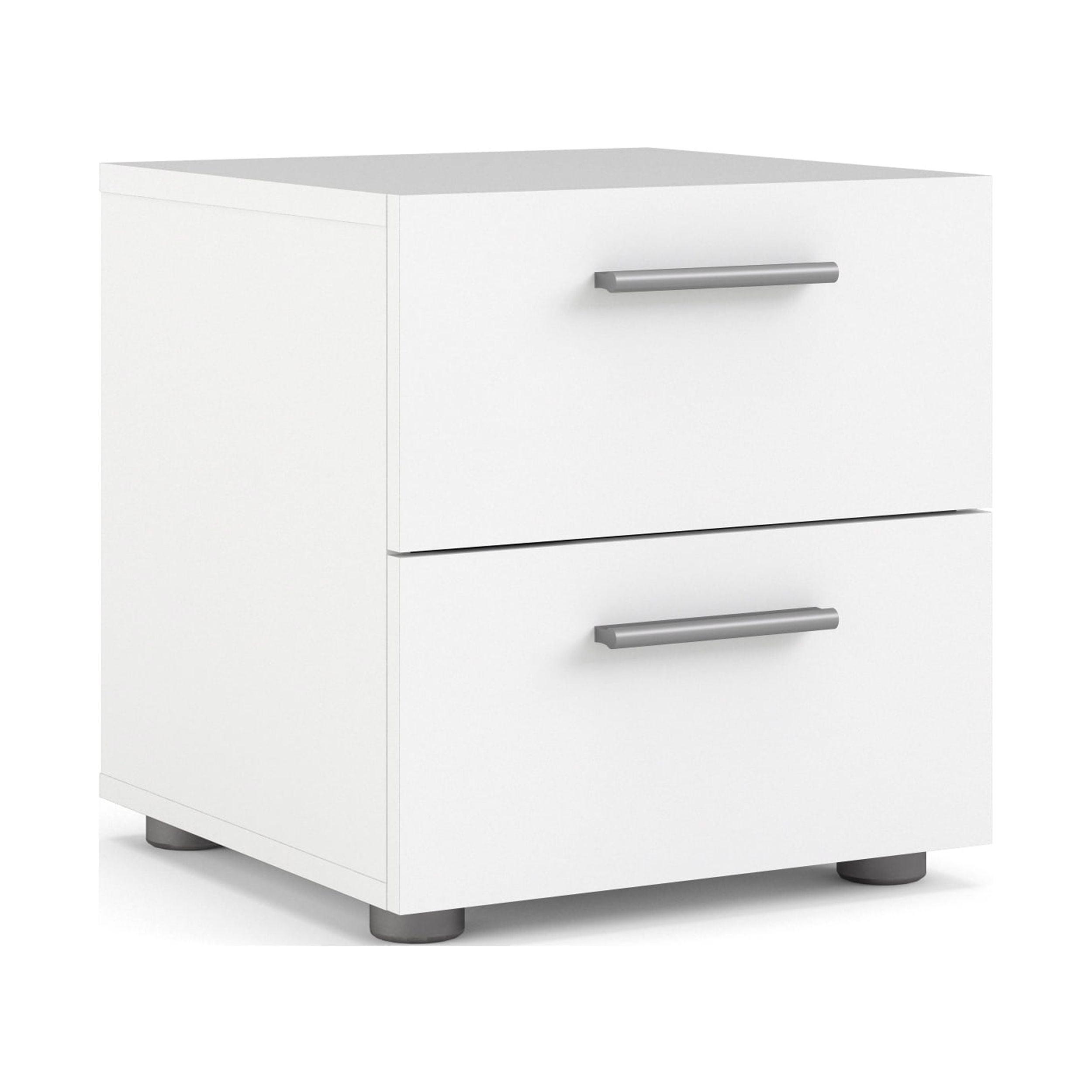 White Modern 2-Drawer Nightstand with Silver Handles