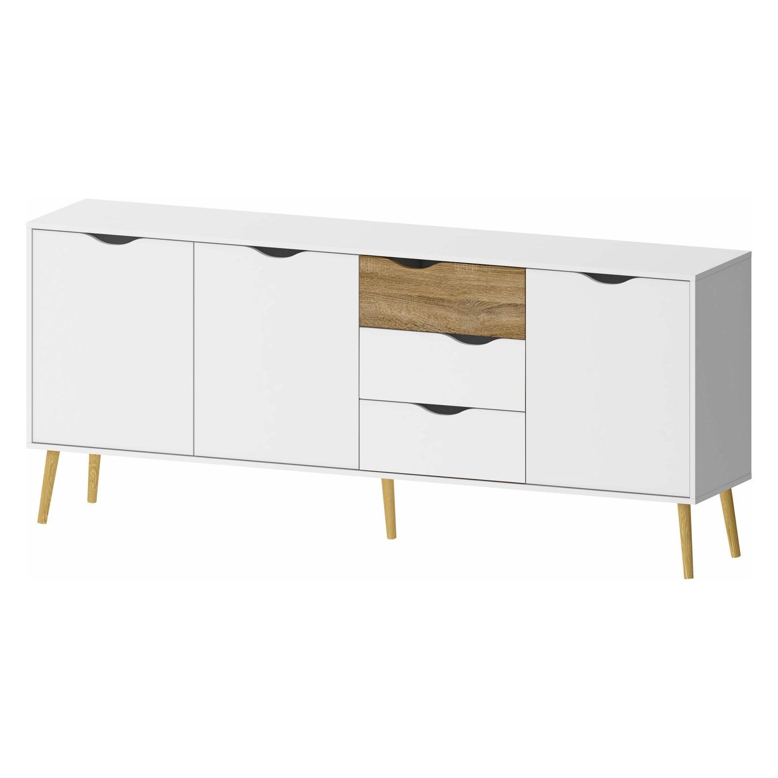 Scandinavian White and Oak 77" Sideboard with Adjustable Shelves
