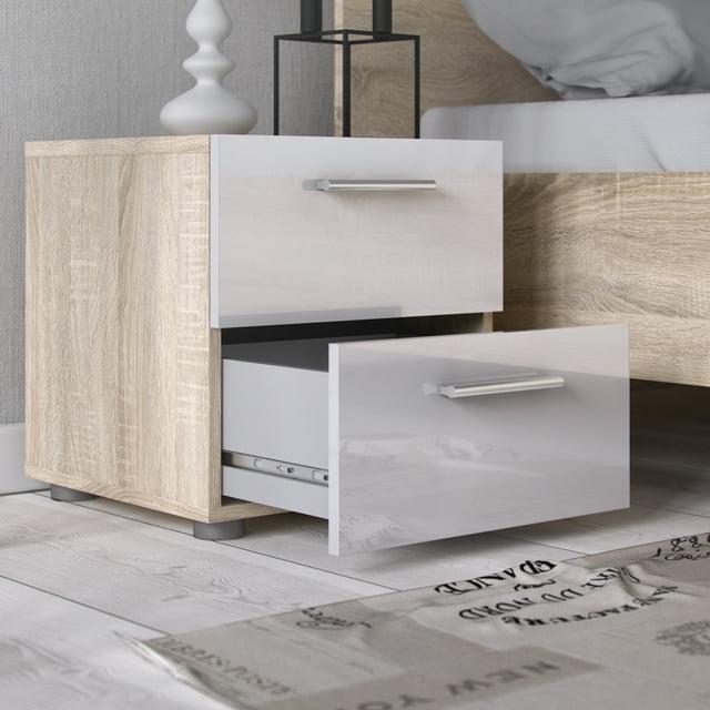Tvilum, Austin 2 Drawer Nightstand, Oak Structure/White High Gloss