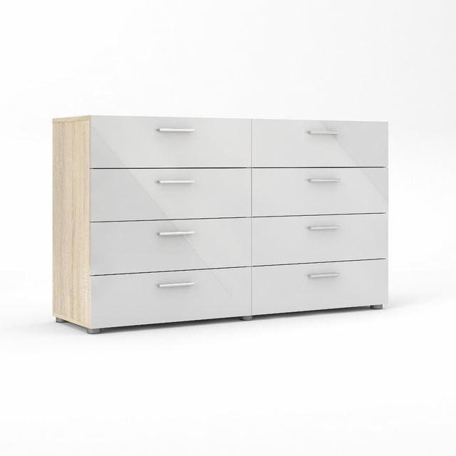 Tvilum,Austin 8 Drawer Double Dresser, Oak Structure/White High Gloss