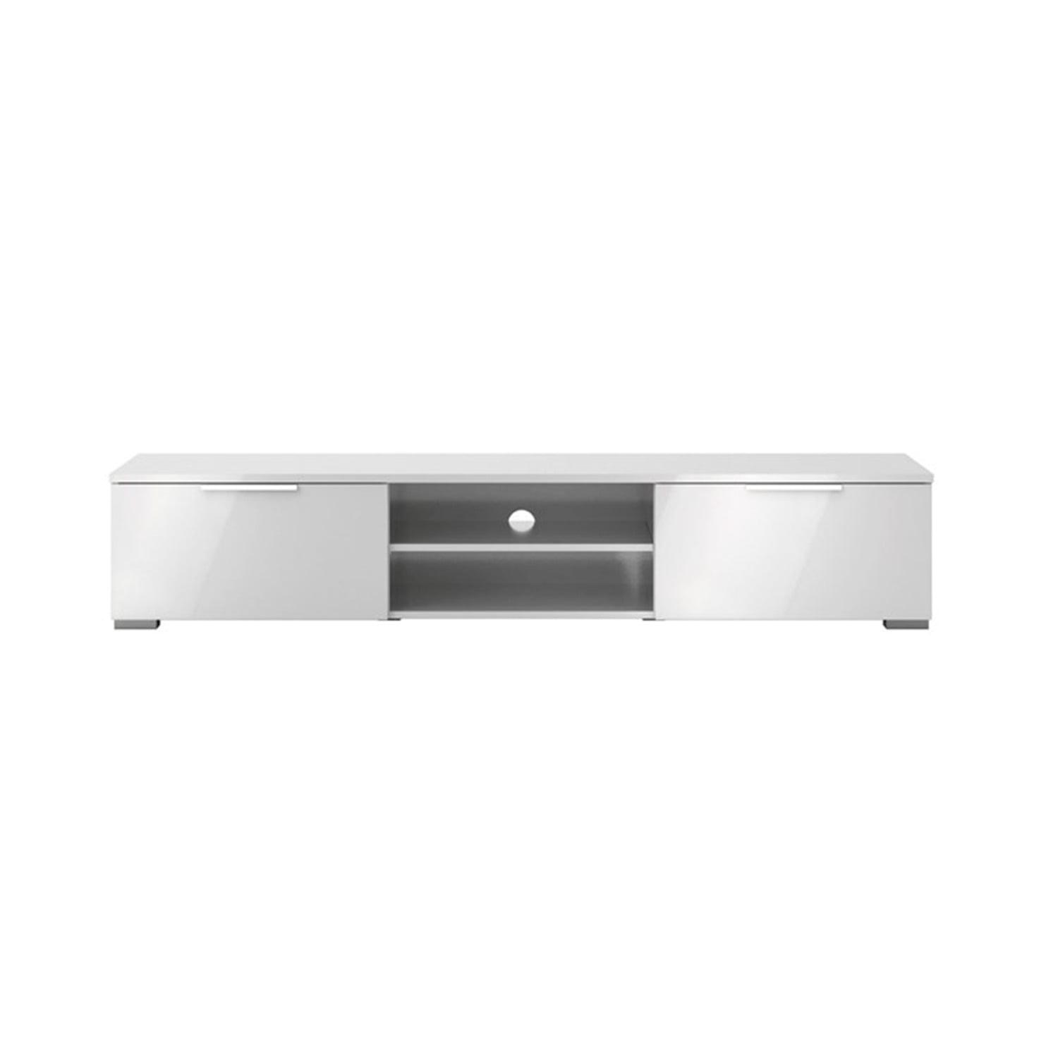 Sleek White Low-Profile TV Stand with Minimalist Storage