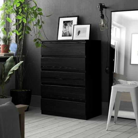 Wood Scottsdale 5 Drawer Chest in Black Woodgrain-Tvilum