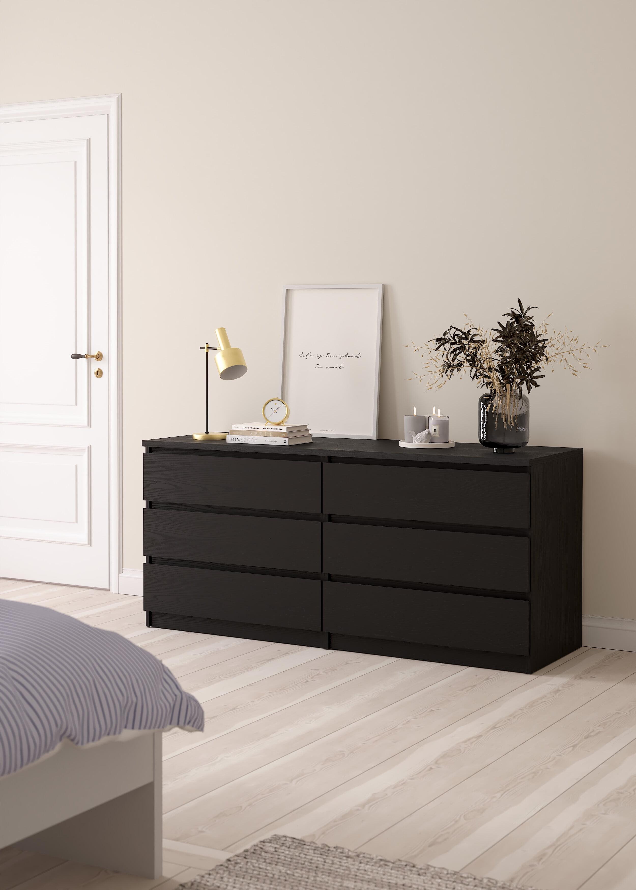 Tvilum Scottsdale 6 Drawer Double Dresser for Adults, Black Wood Grain