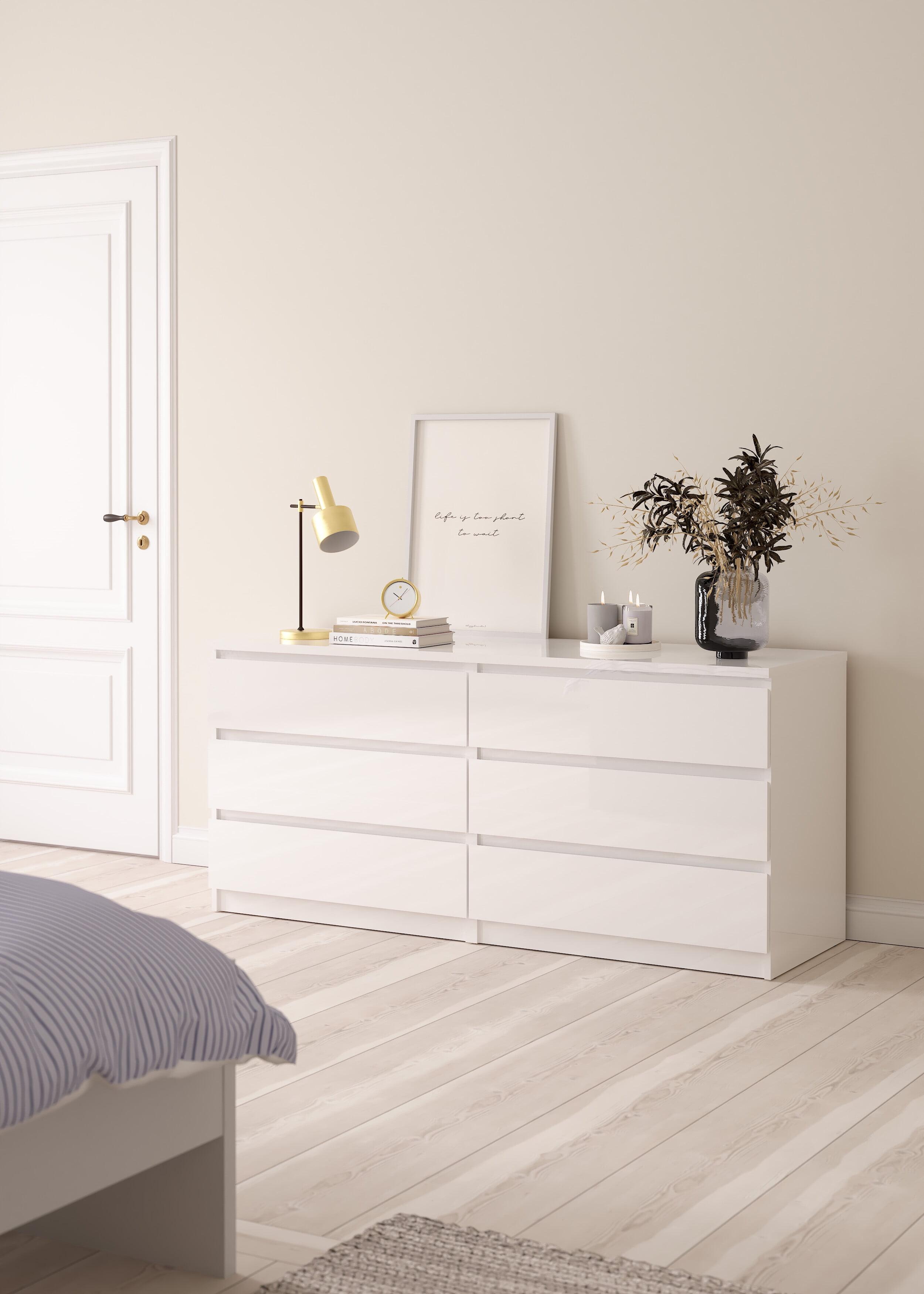 Tvilum Scottsdale 6 Drawer Double Dresser for Adults, White High Gloss