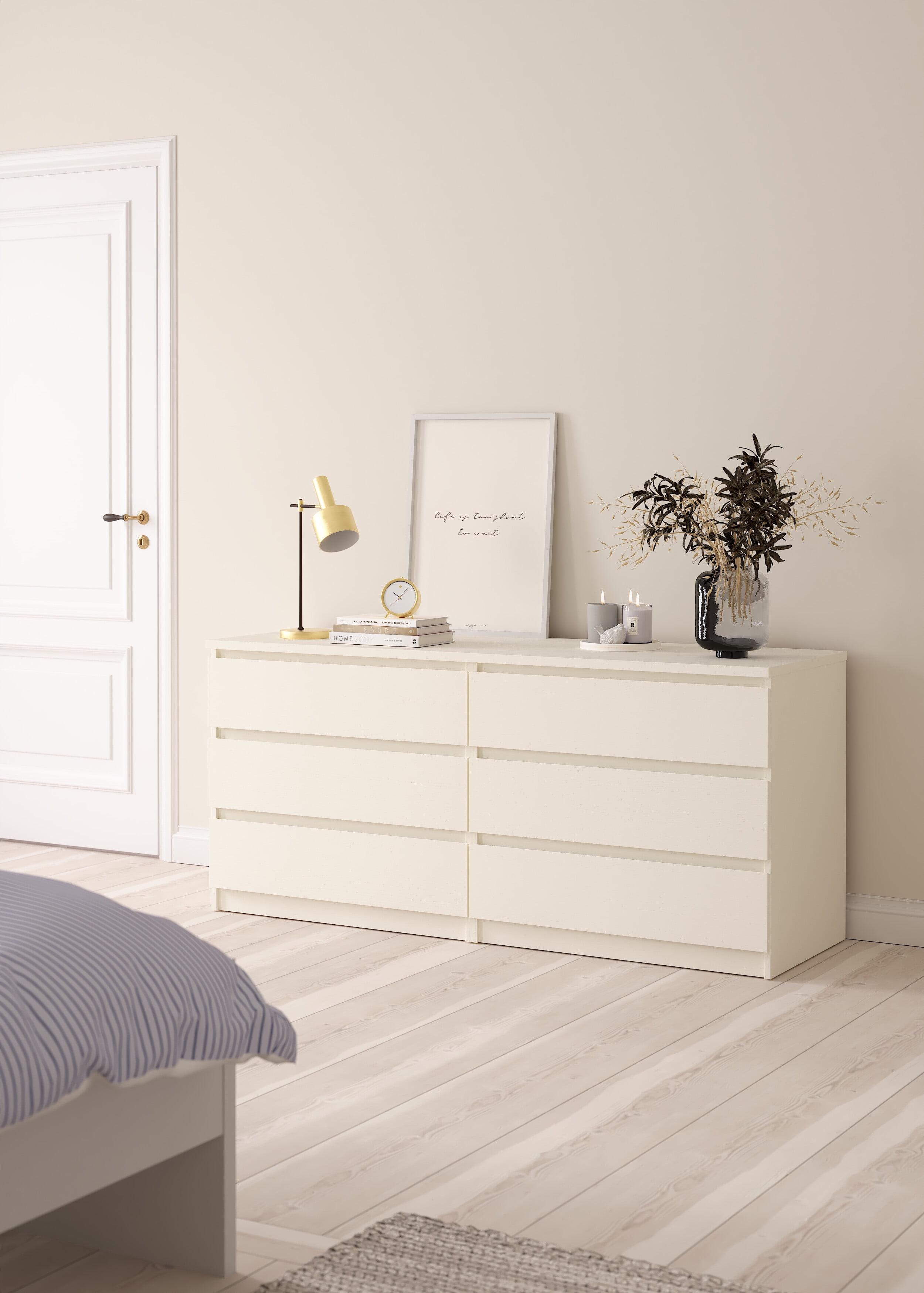 Tvilum Scottsdale 6 Drawer Double Dresser for Adults, White Woodgrain