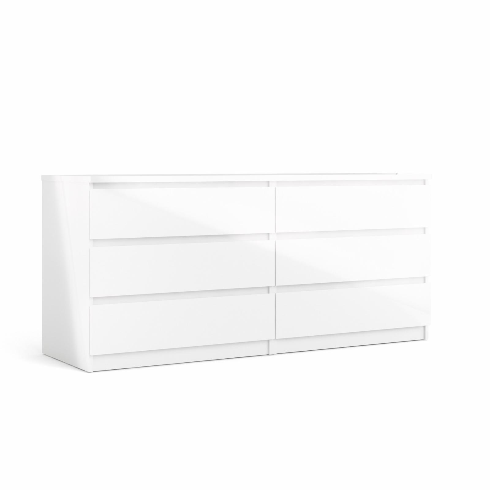 Sleek White High Gloss 6-Drawer Modern Double Dresser