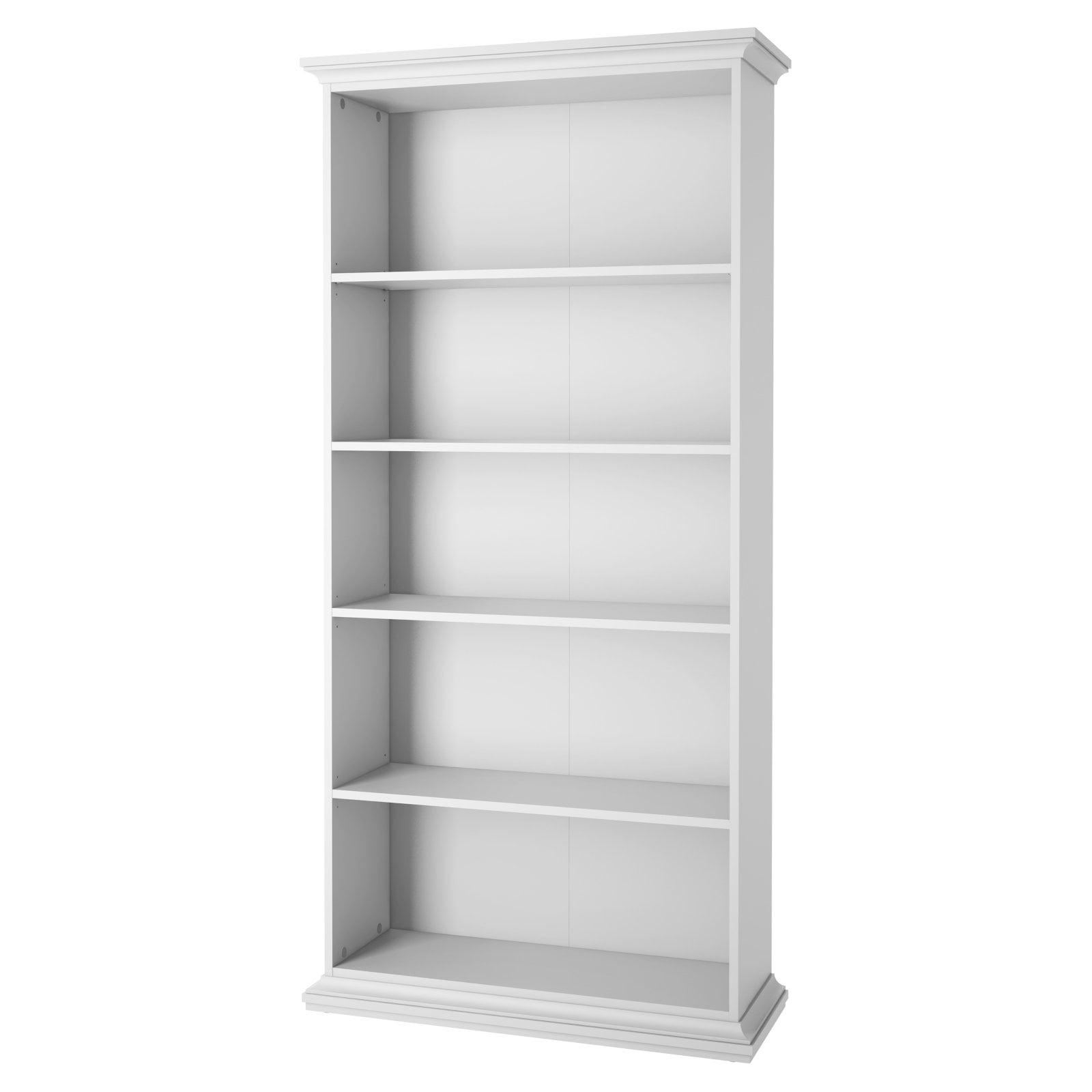 Sonoma Tall Wide Adjustable White Wood 5-Shelf Bookcase