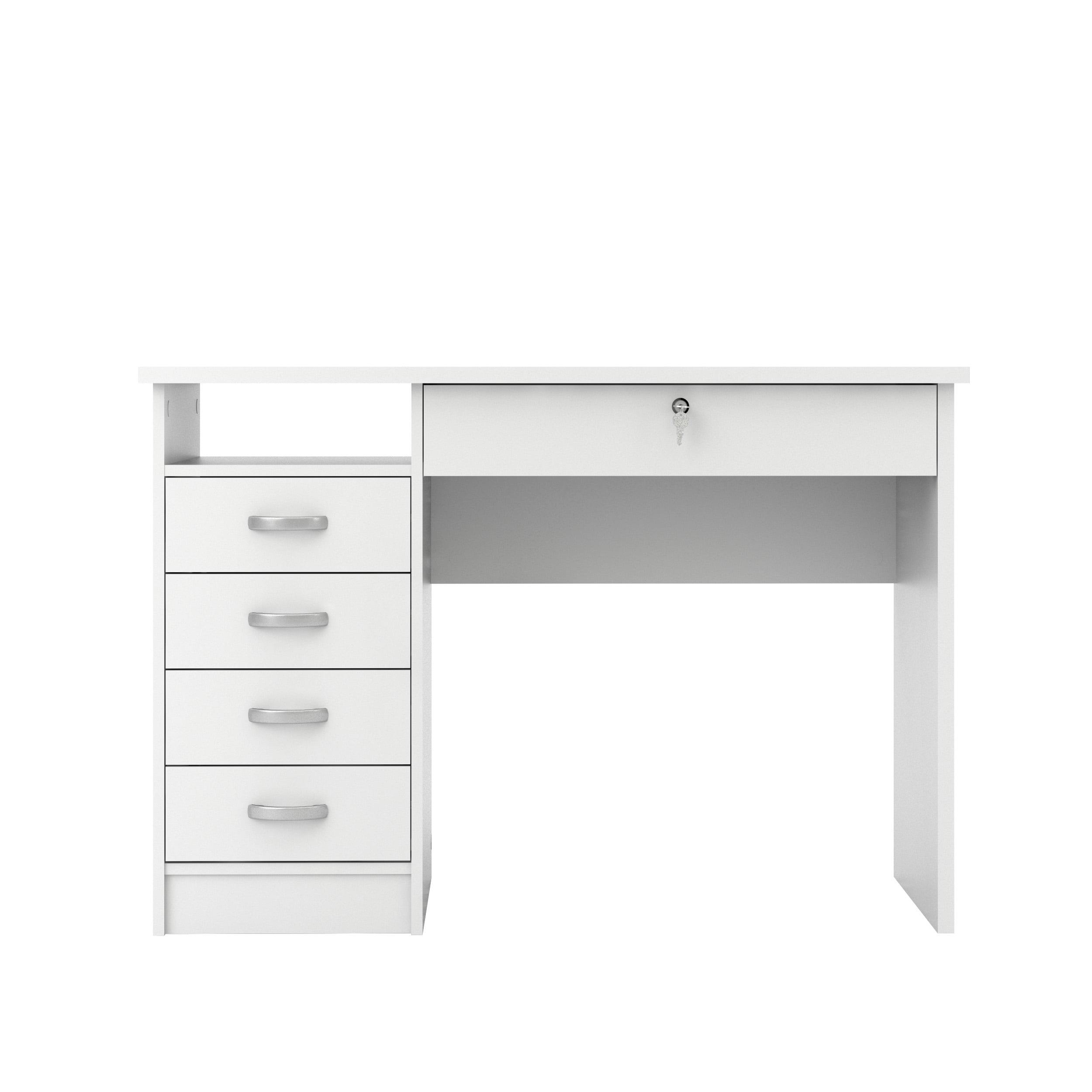 Walden White Engineered Wood Desk with 5 Drawers