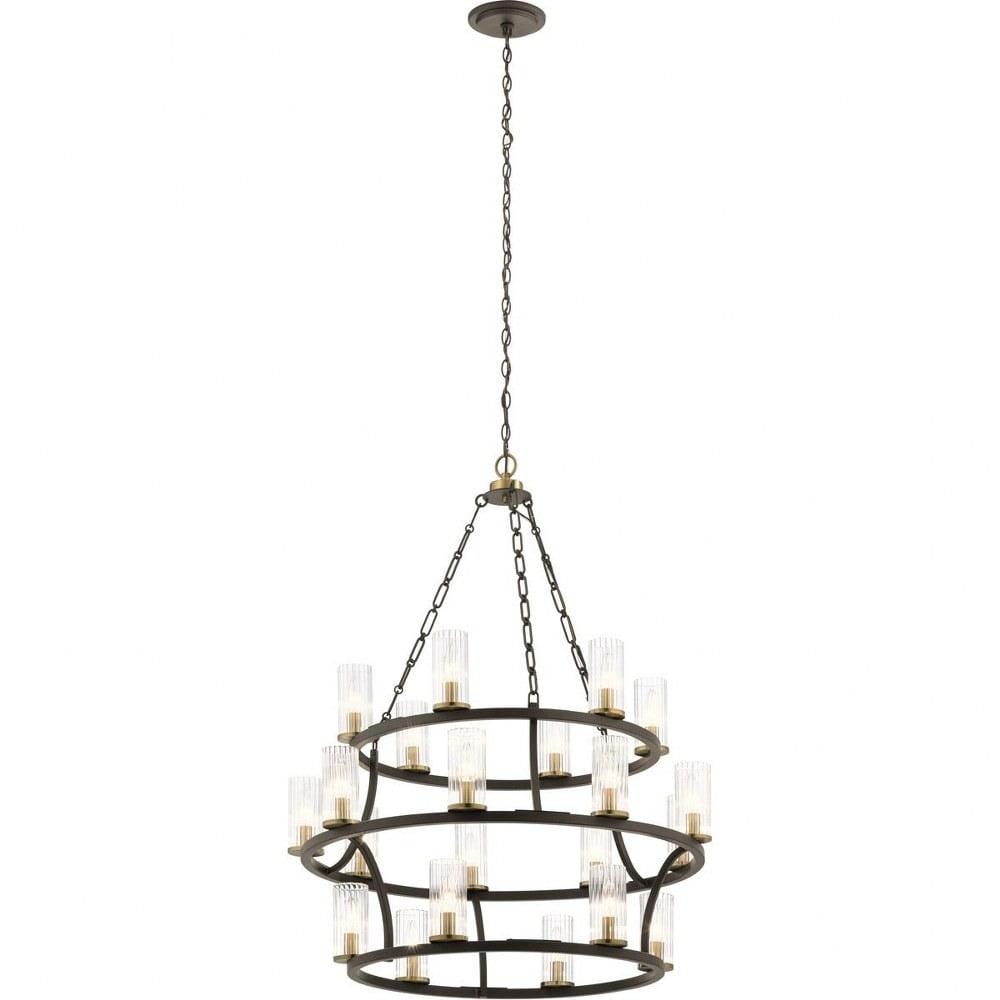 Distressed Bronze 21-Light Ambient 3-Tier Chandelier with Clear Glass