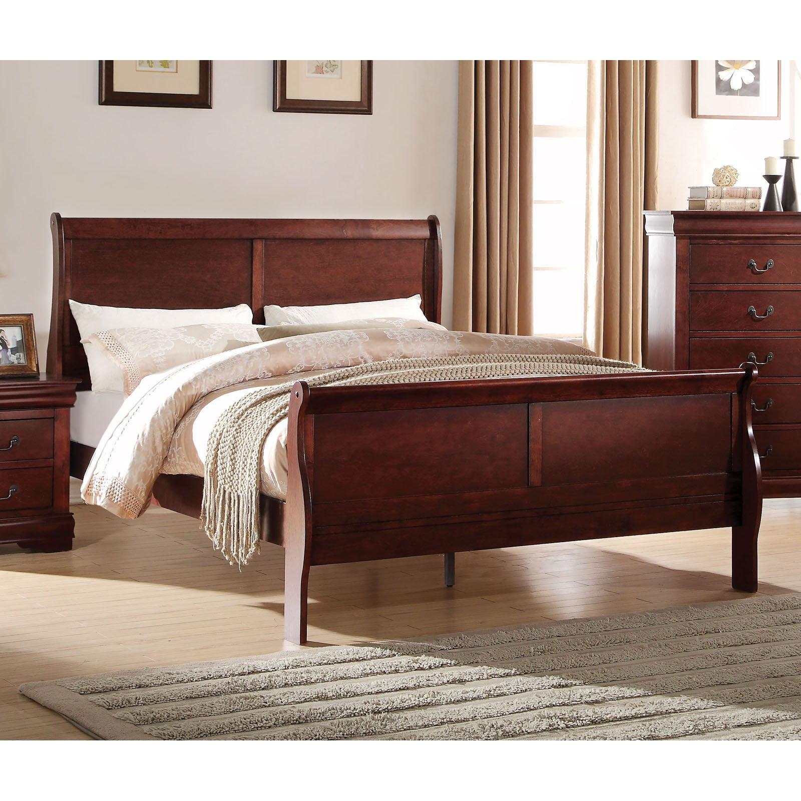 Cherry Twin Sleigh Bed with Wood Frame and Headboard