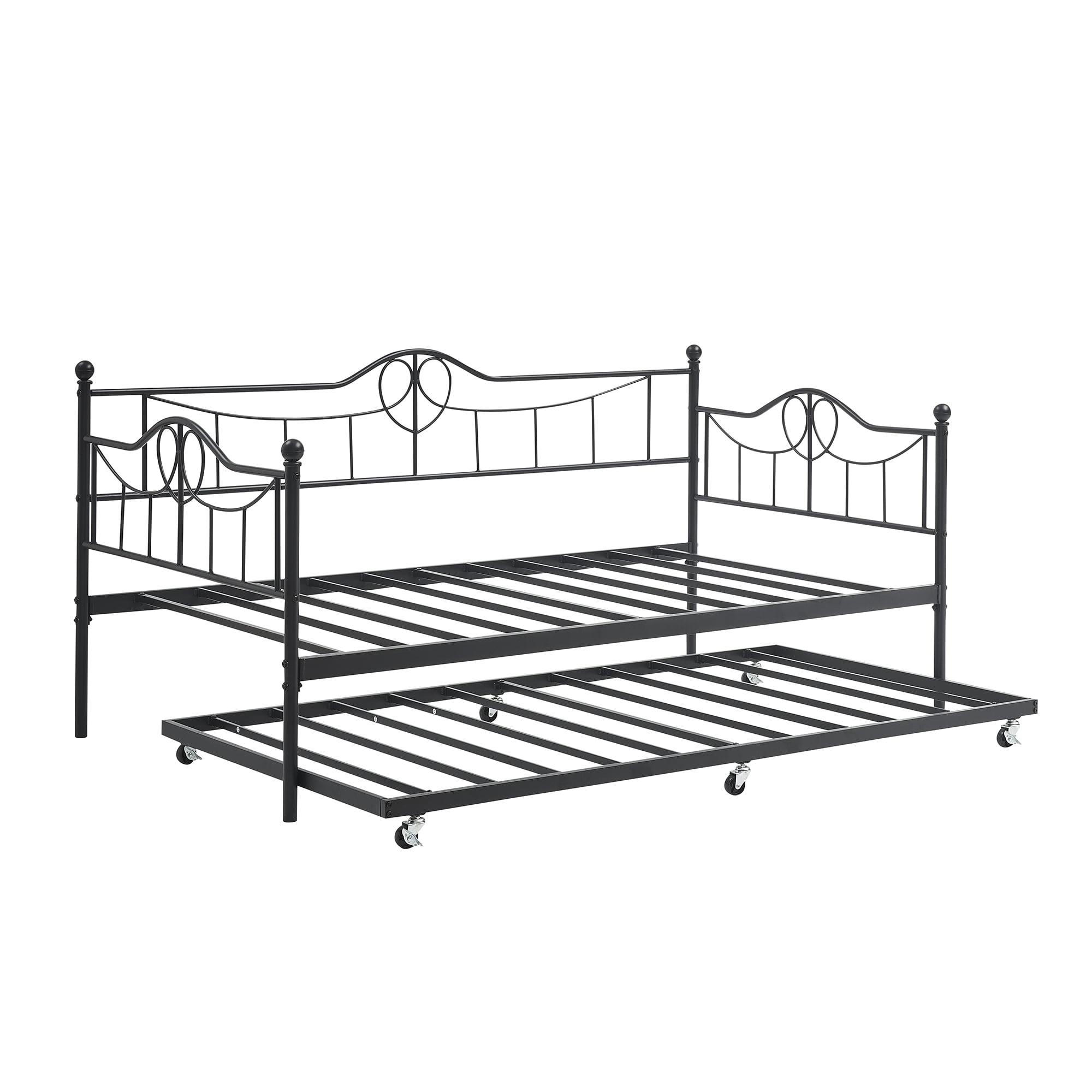 Twin Daybed with Trundle, Metal Day Beds Twin Size, Sofa Bed for Living Room and Guest Room, Black