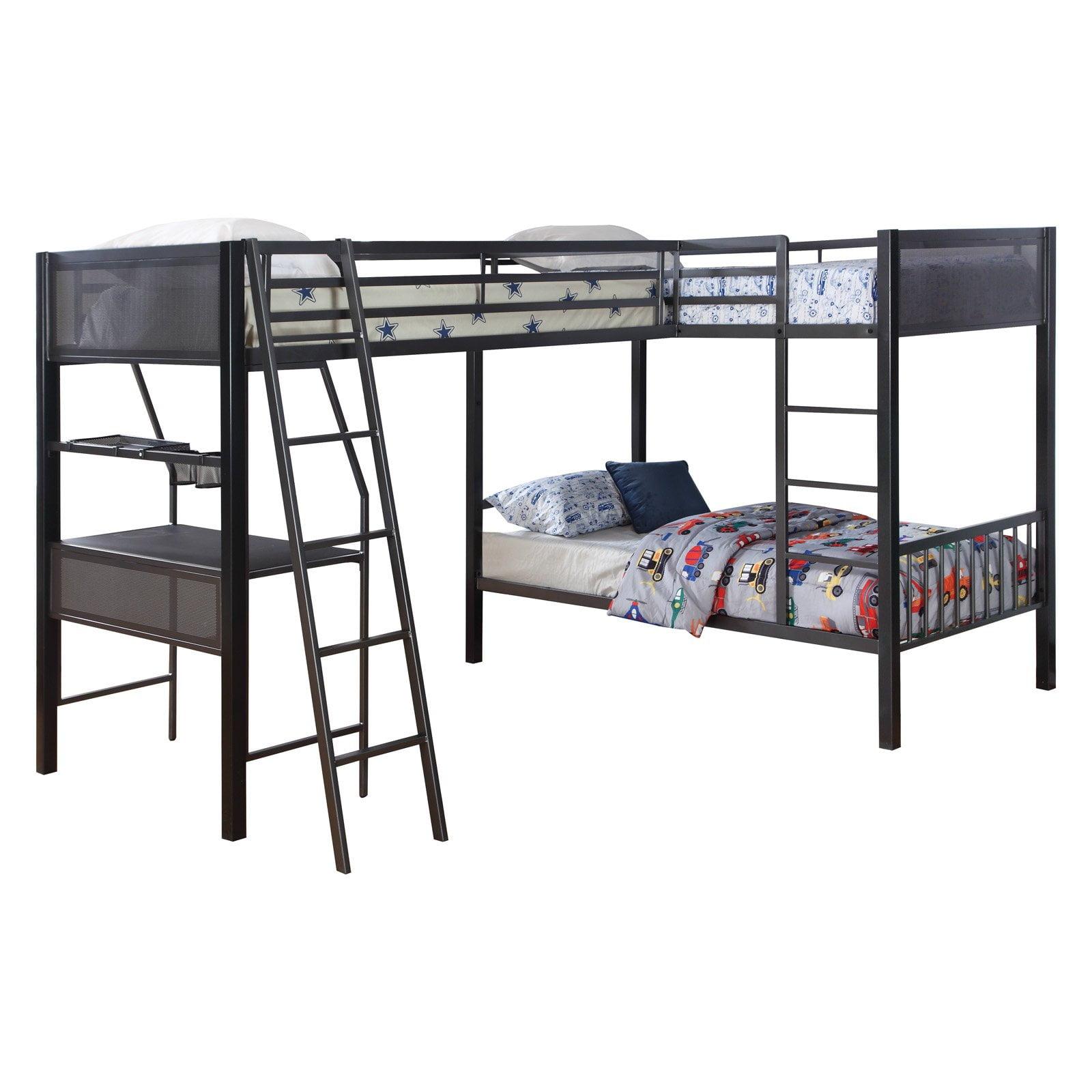 Twin Black and Gunmetal Metal Loft Bed with Slats