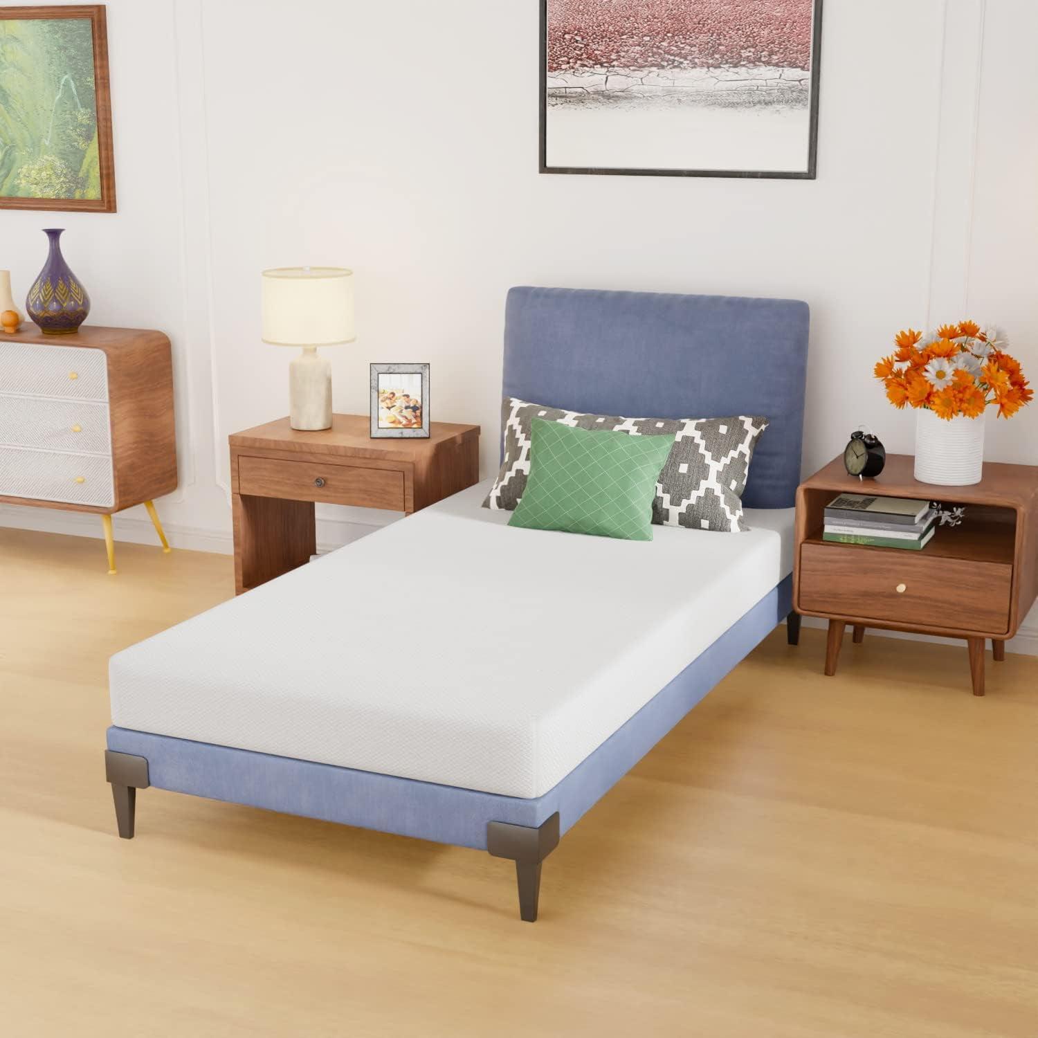 Twin Size White Gel Memory Foam Mattress with Medium-Firm Support