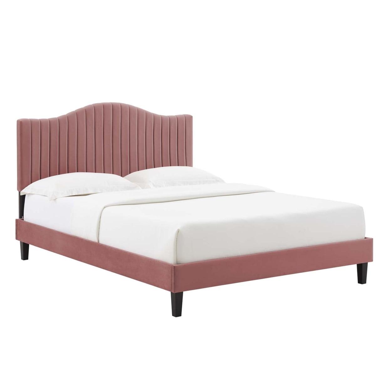 Dusty Rose Velvet Twin Platform Bed with Tufted Headboard