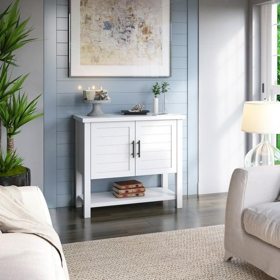 Twin Star Home Console Table with USB Charging Ports and Louvered Doors