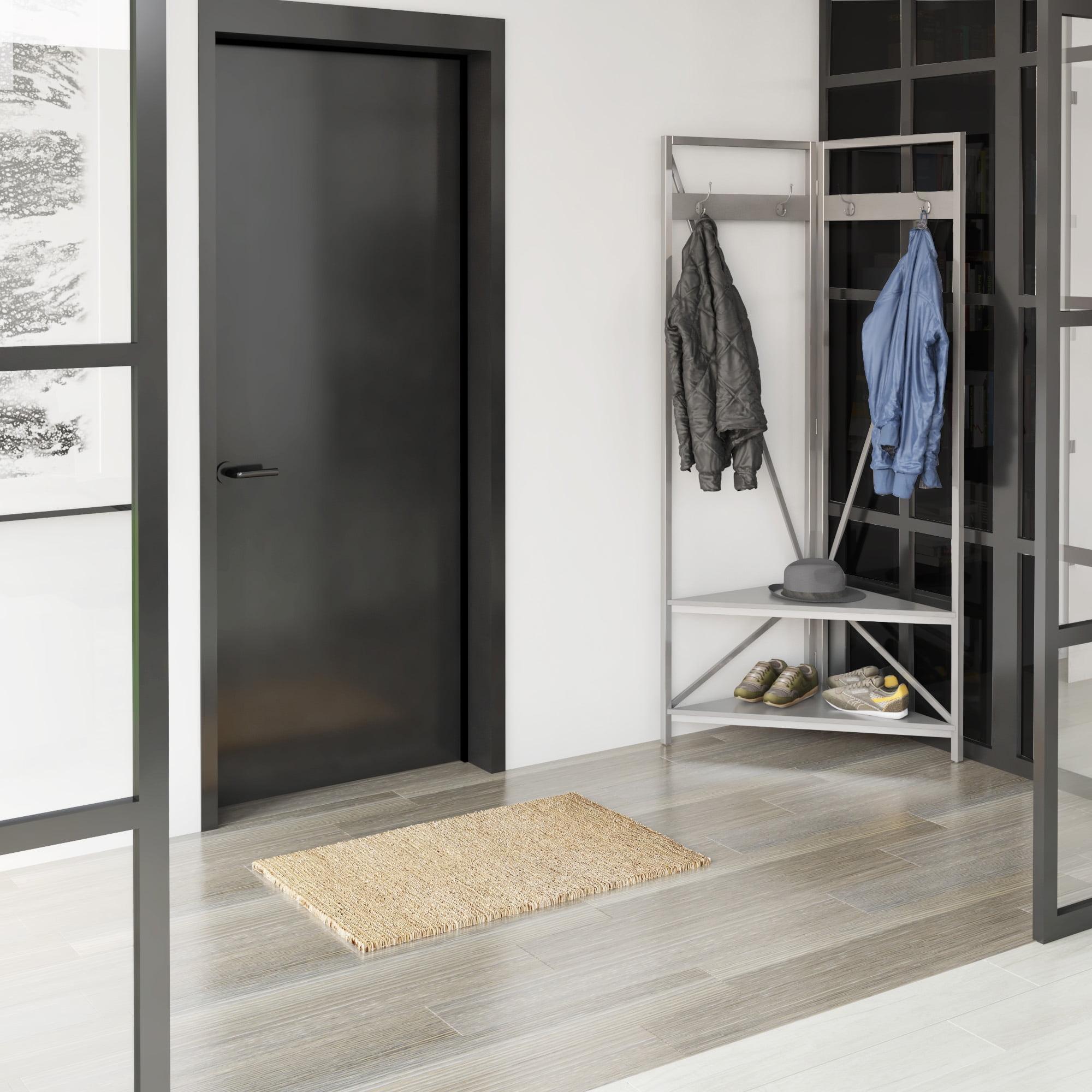 Twin Star Home Contemporary Corner Hall Tree with Metal Frame in Antique Gray