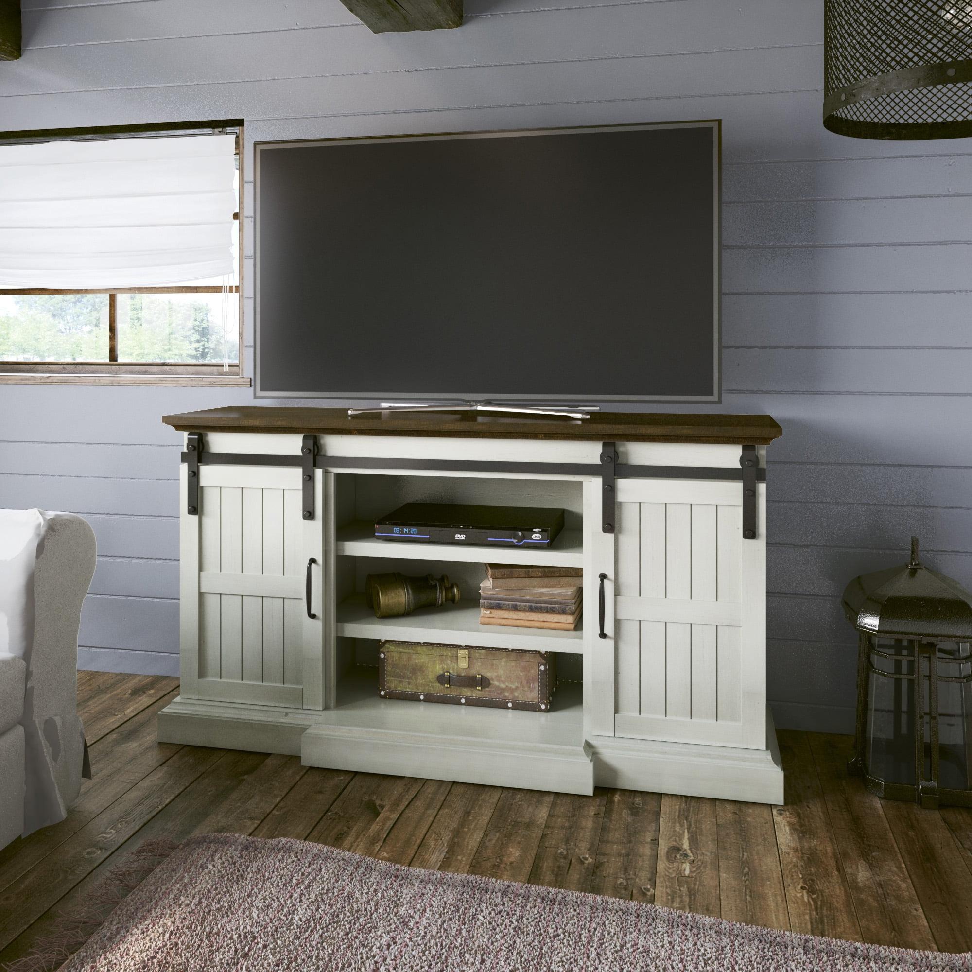 Old Wood White Sliding Barn Door TV Stand with Cabinet