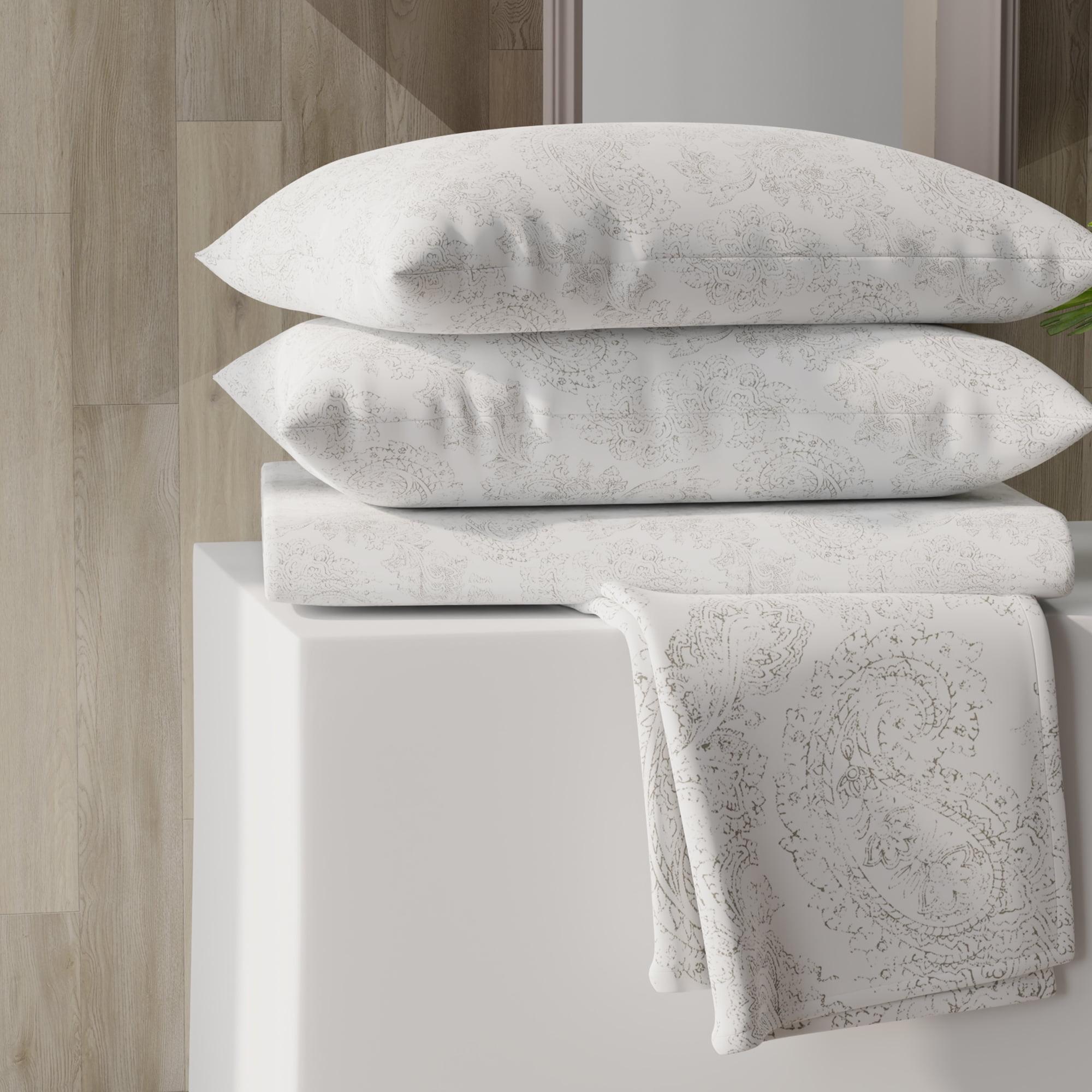 Color Sense Percale Weave Cool & Crisp Cotton Rich Sheet Set, Twin Extra Long, Grey Paisely, 4 piece