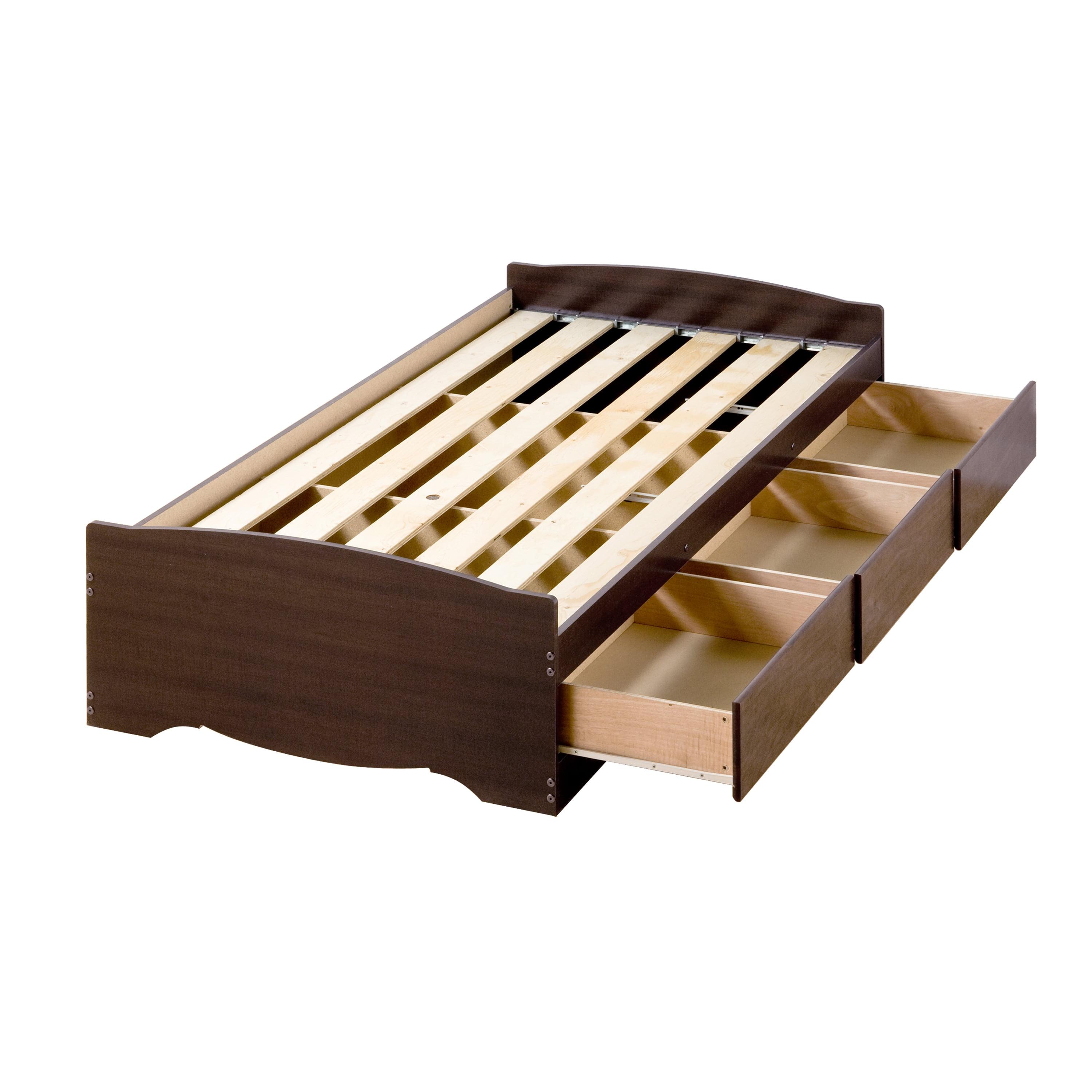 Espresso Twin XL Wood Platform Bed with Storage Drawers