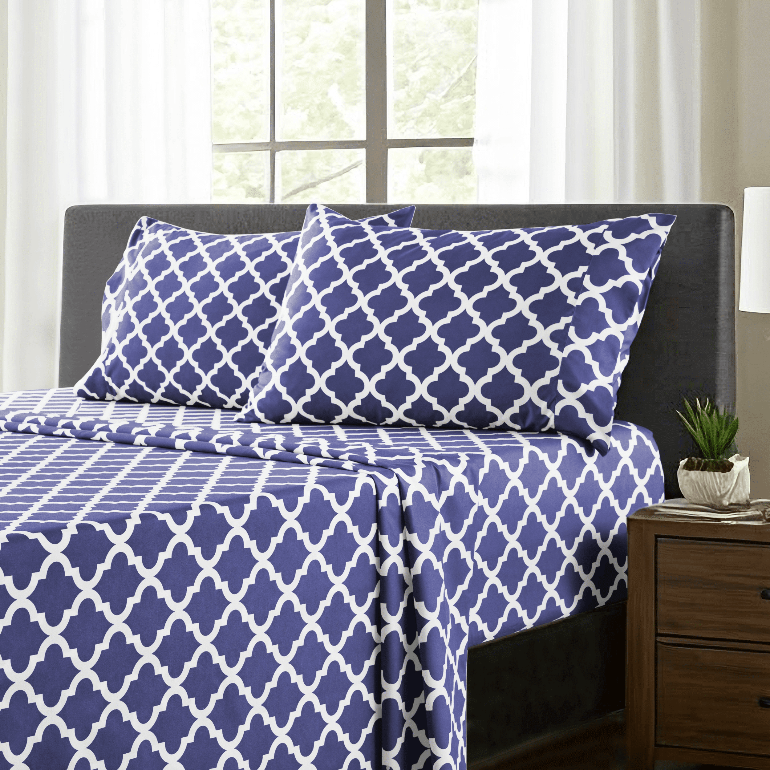 Lux Decor Collection 1800 Series Soft Microfiber Bed Sheets Set Geometric Quatrefoil Bedding