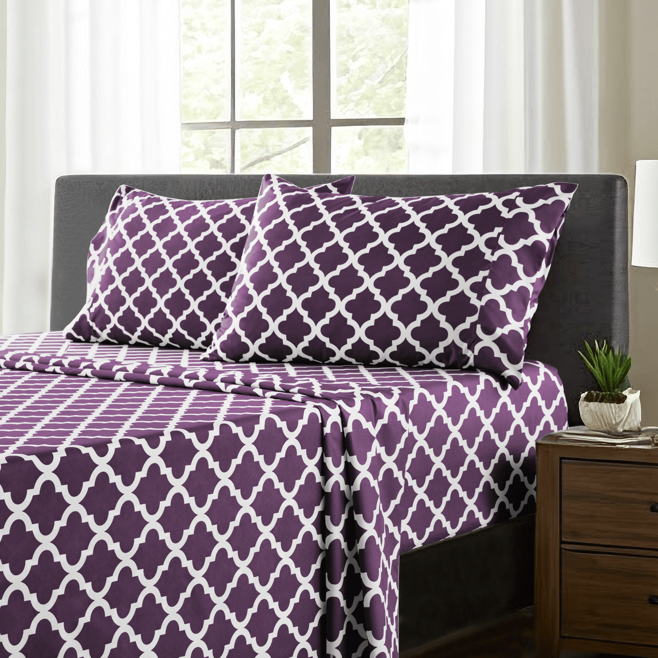 Lux Decor Collection Lux Decor Collection 1800 Series Soft Microfiber Bed Sheets Set Geometric Quatrefoil Bedding