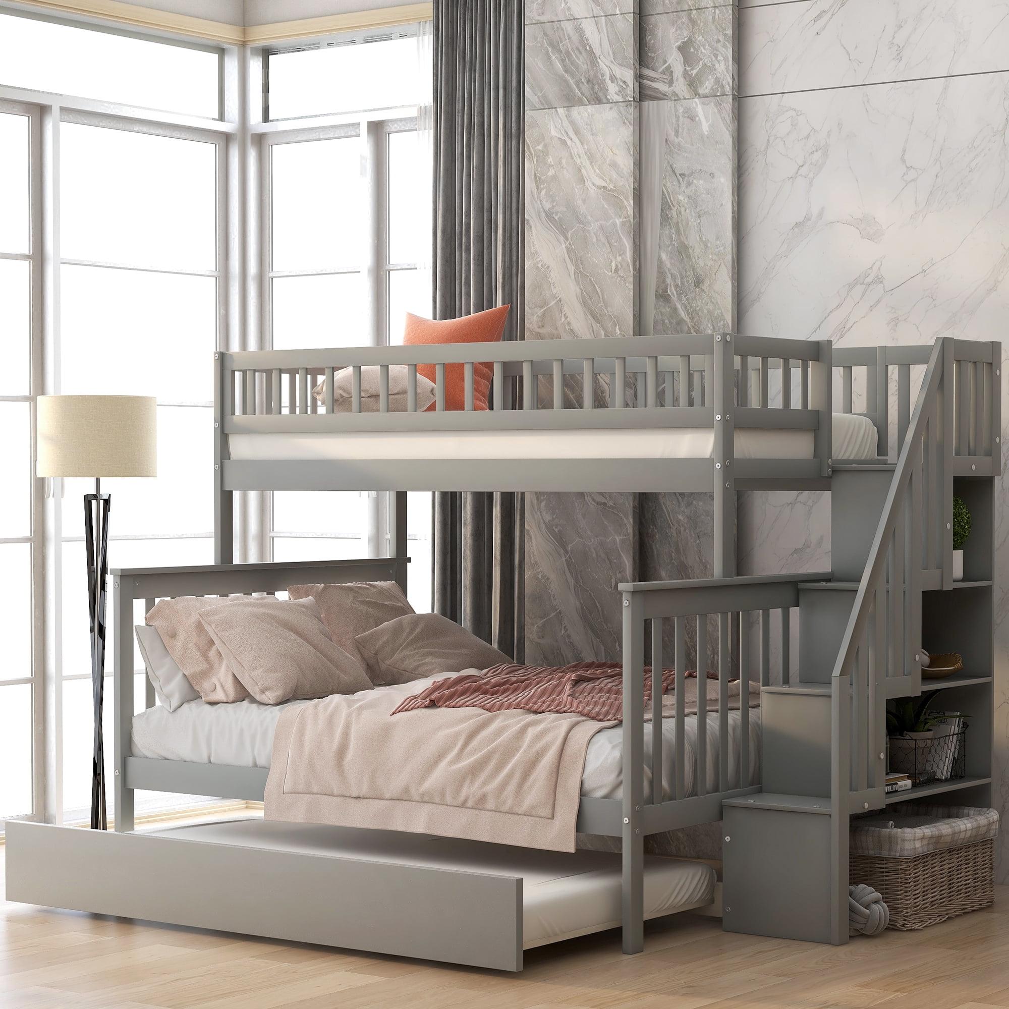Streamdale Twin over Full Bunk Bed with Trundle and Staircase,Gray