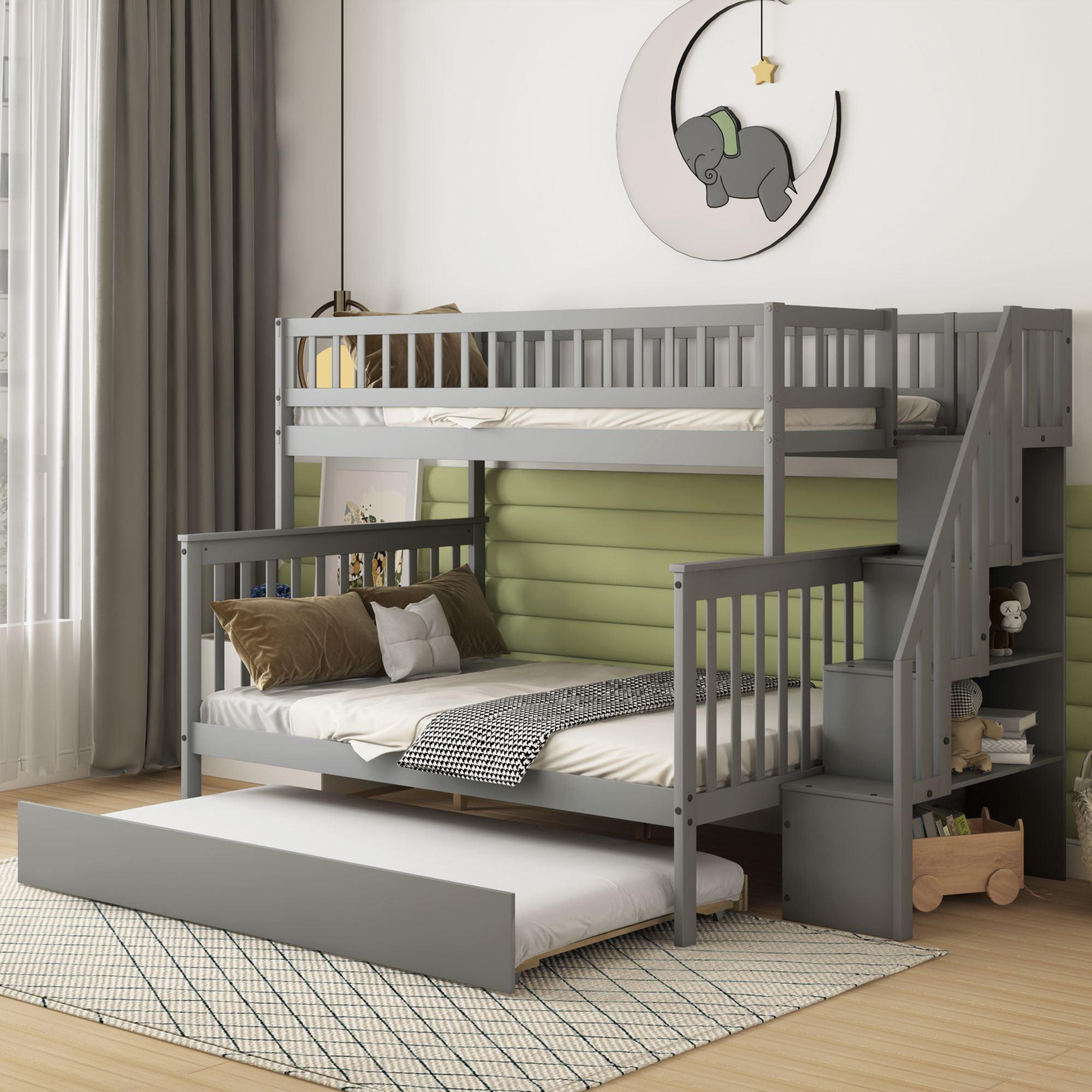 Streamdale Twin over Full Bunk Bed with Trundle and Staircase,Gray