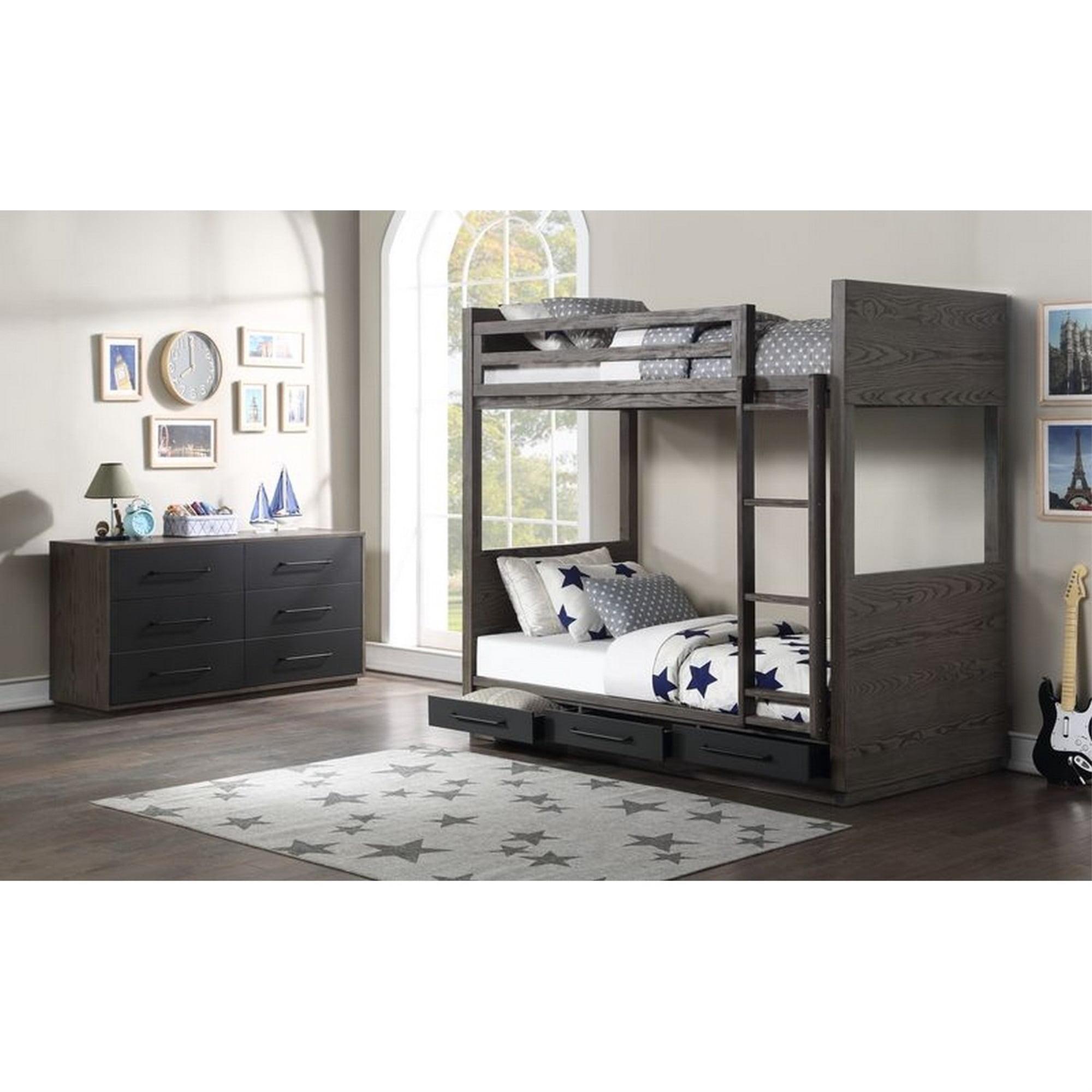 Miekor Furniture Estevon T/T Bunk Bed in Gray Oak Finish