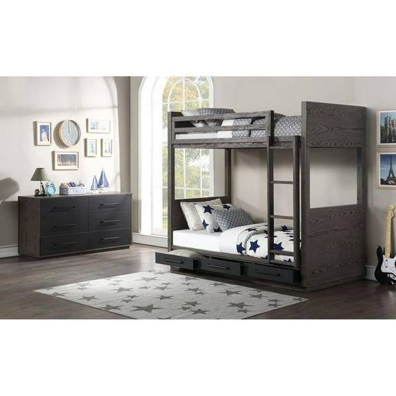 Miekor Furniture Estevon T/T Bunk Bed in Gray Oak Finish