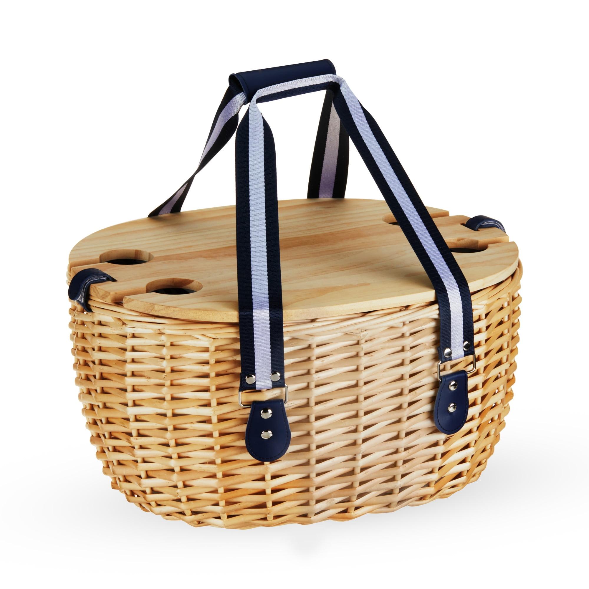 Twine Central Park Outdoor Picnic Basket with Lid and Handle, Four Person Wicker Picnic Basket with Accessories Picnic Equipment 22-Piece Set