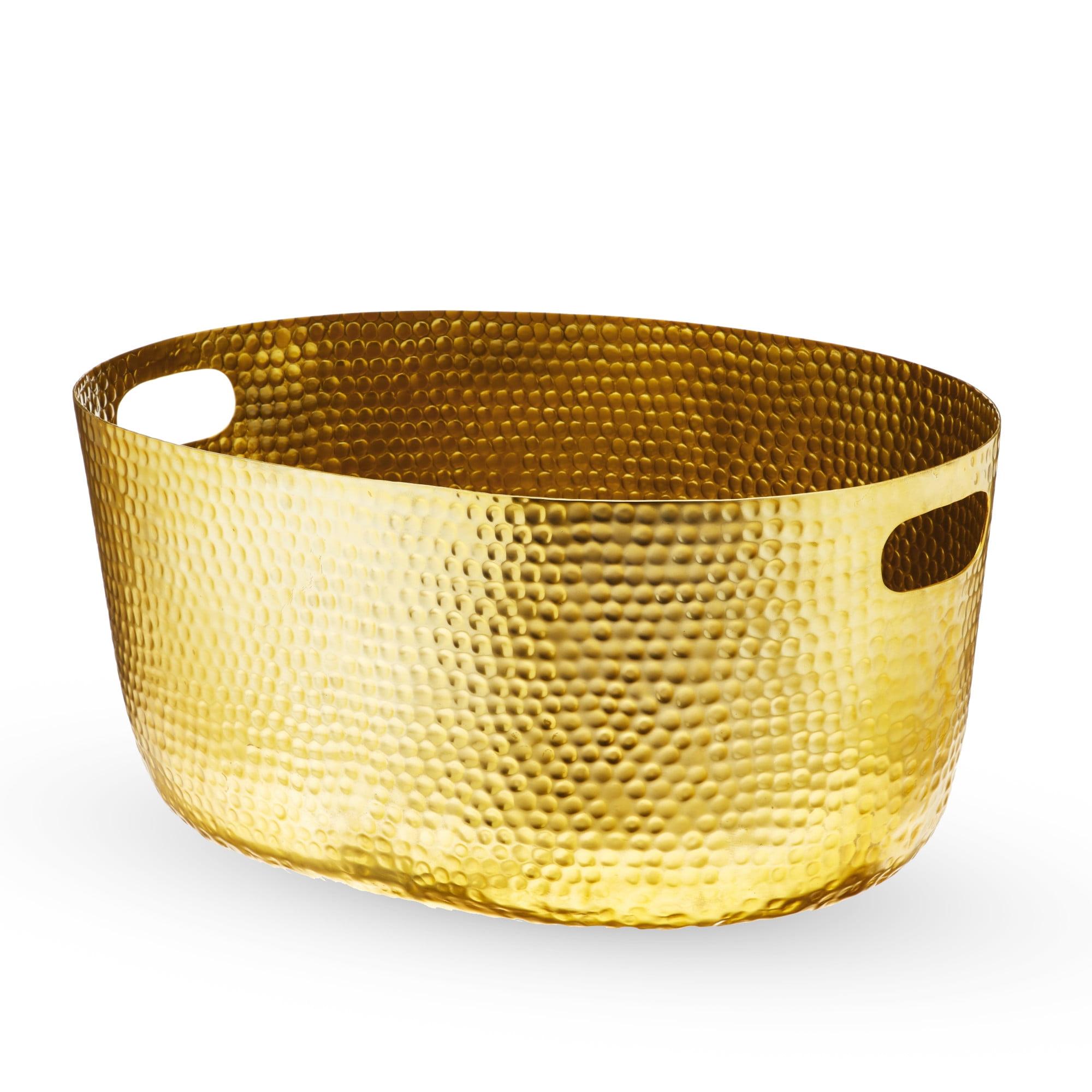 Twine Gold Hammered Tub - Large Drink Beverage Tub Chiller, Wine, Beer & Drink Bucket for Parties in 4 Gallon Capacity, Gold