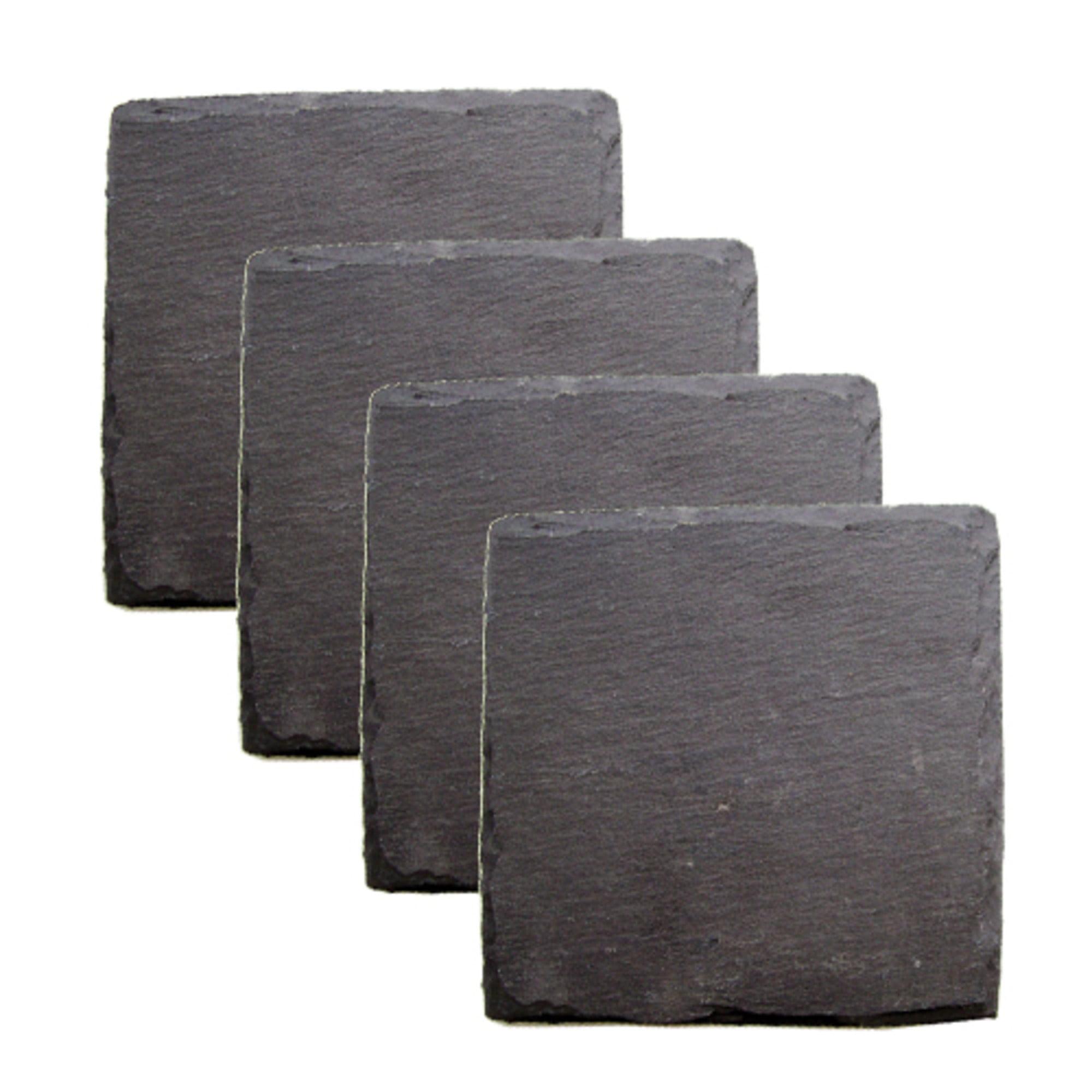 Twine Black Slate Square Coasters with Velvet Backing, Set of 4