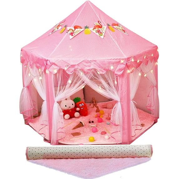 Twinkle Star Princess Castle Play Tent, Kids Tent for Indoor, Outdoor Playhouse, 138 LED Lights, Pink, 55" x 53"