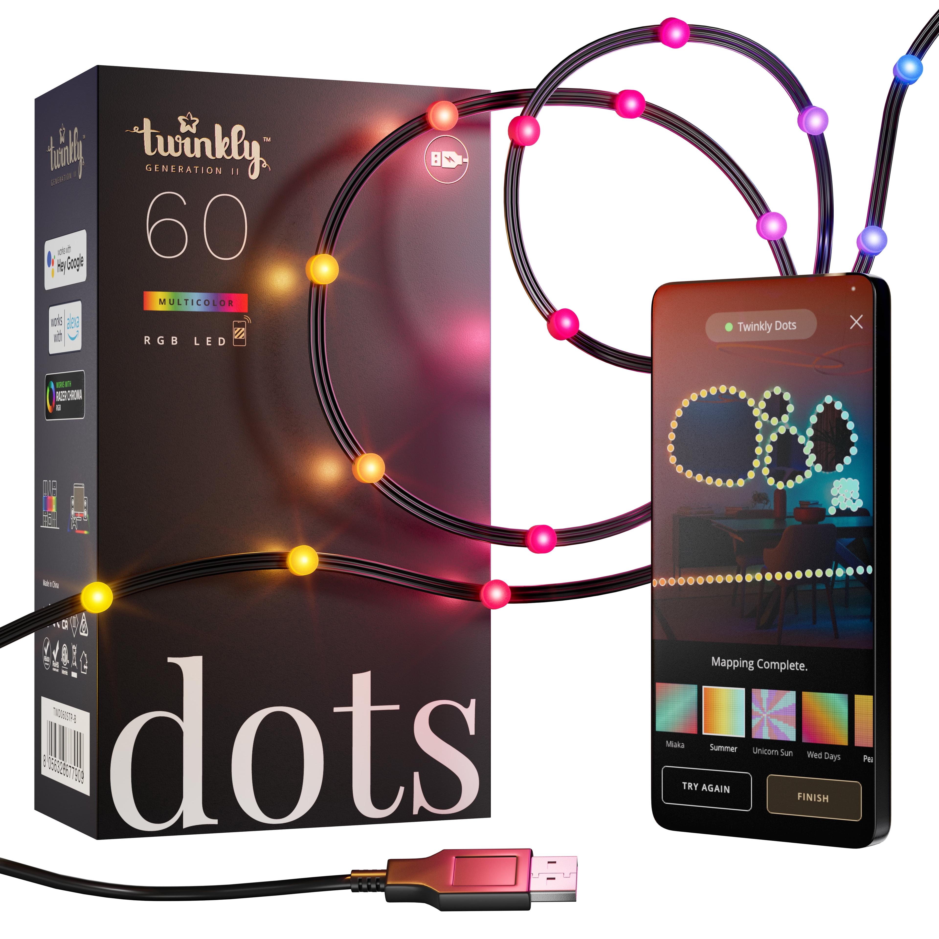 Twinkly Twinkly Smart Decoration 60 Multicolor LED App Controlled Dots Lights, Black