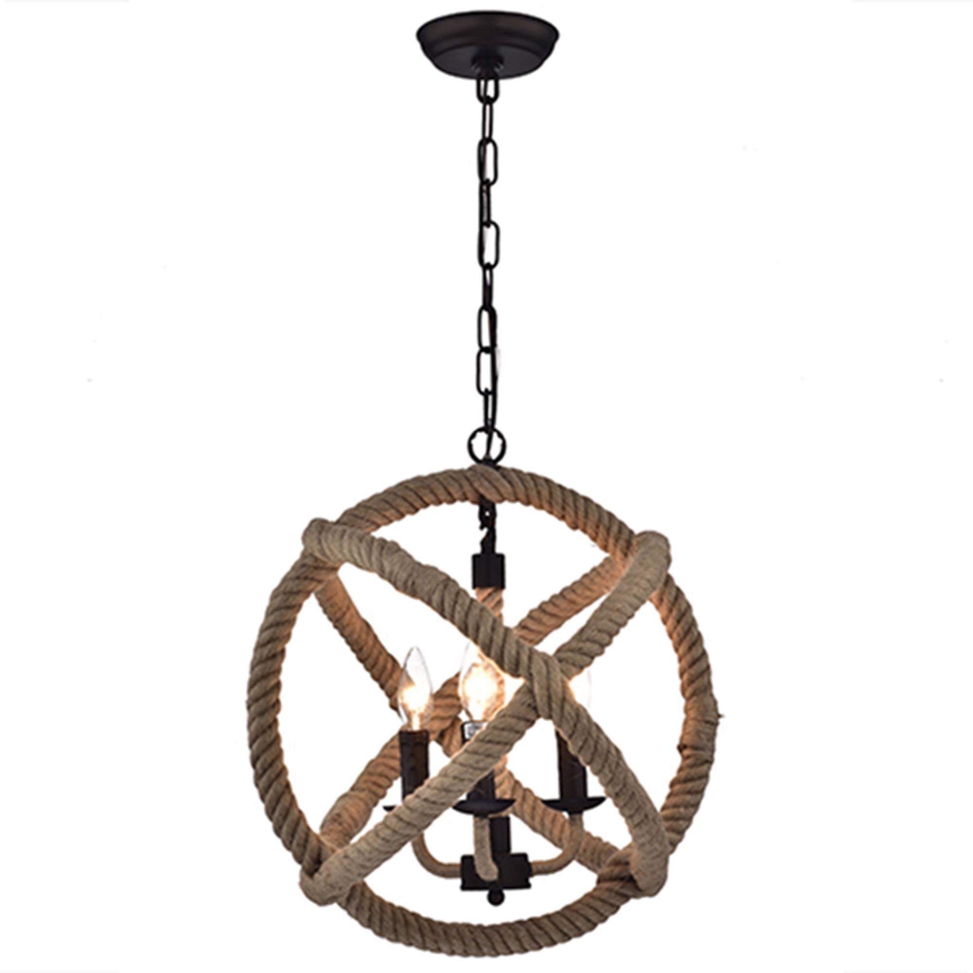 Twirlie 20" Antique Bronze Metal Chandelier with Hemp Rope Accent