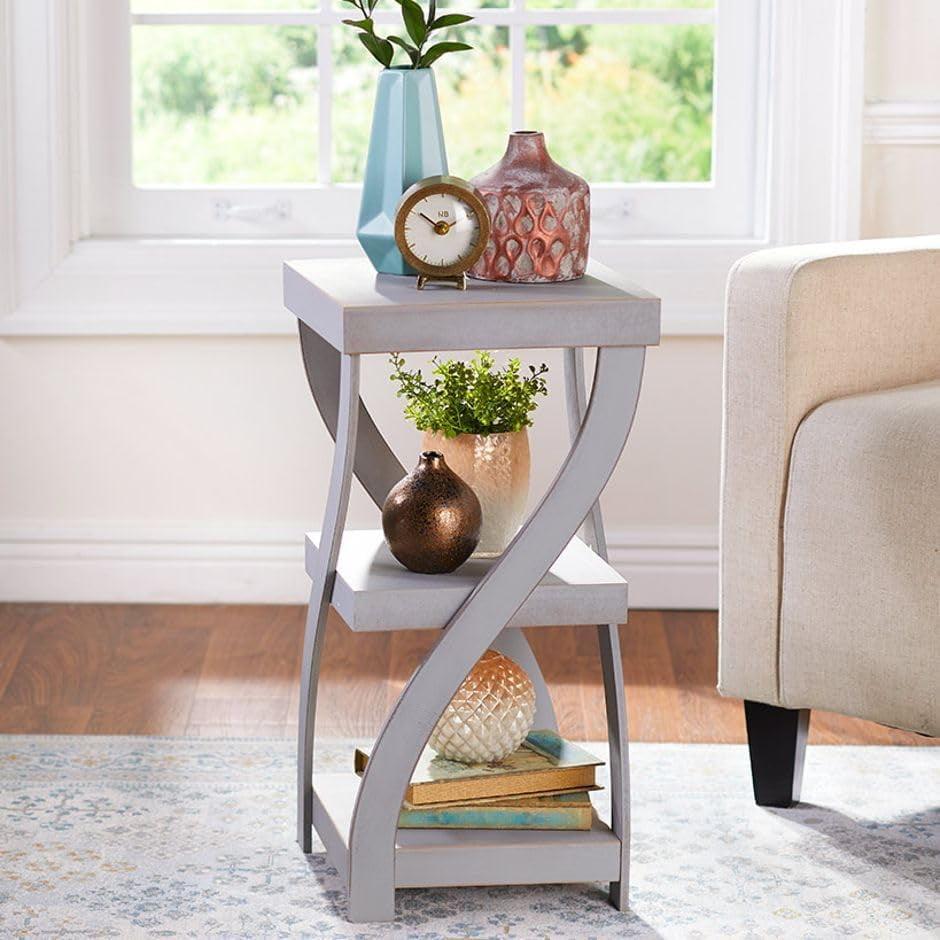 Versatile 3 Tier Wooden White Twisted Design Accent Table