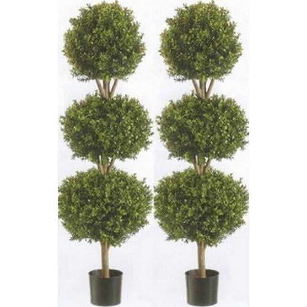 Elegant 56" Boxwood Triple Ball Topiary with Lights in Plastic Pot