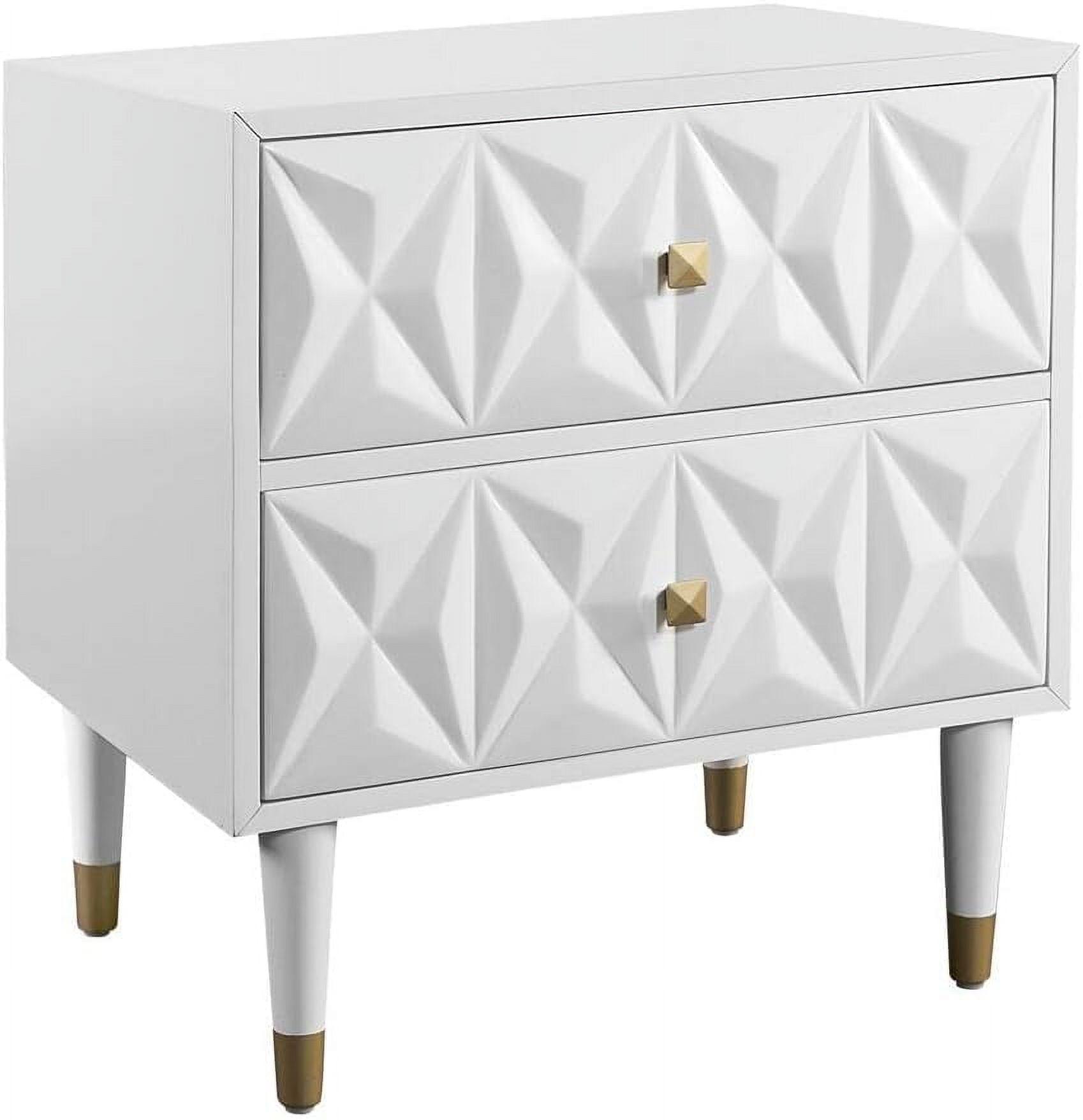 Elevated Geo-Textured White Nightstand with Gold Accents