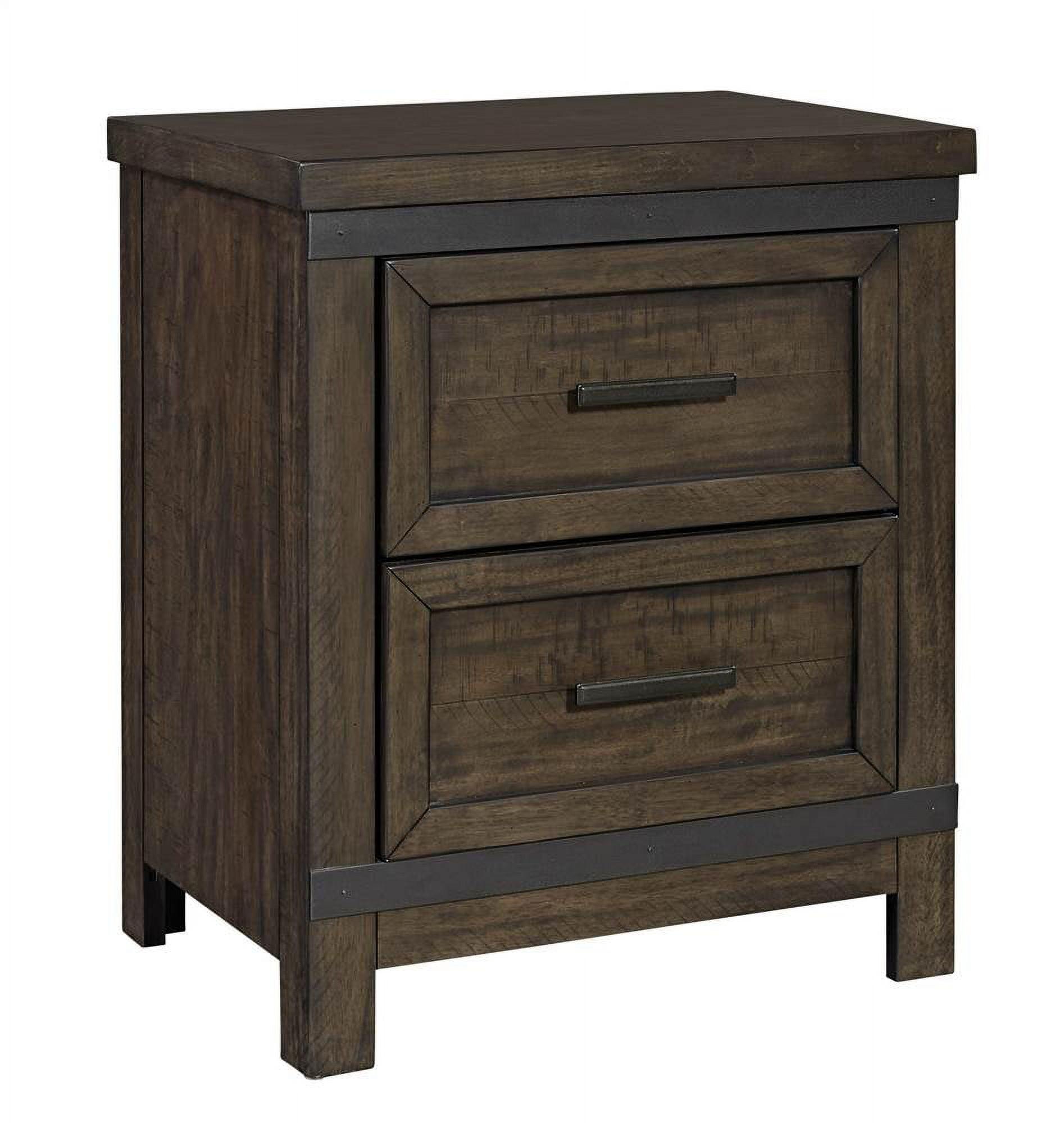 Rustic Brown 2-Drawer Wood Nightstand with Metal Accents