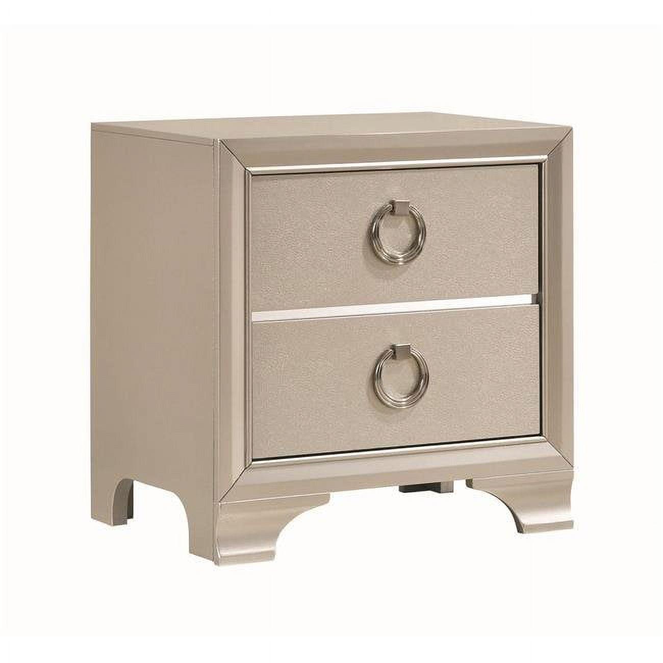 Glamorous Metallic Silver Hardwood Nightstand with Oversized Ring Handles